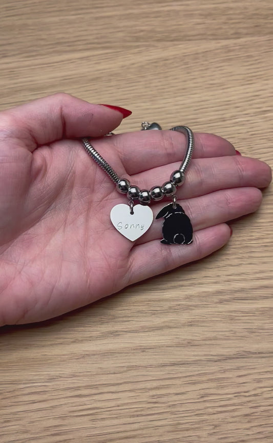 Bracciale Coniglio Ariete con Codino a Pon Pon e Nome Inciso nel Cuore