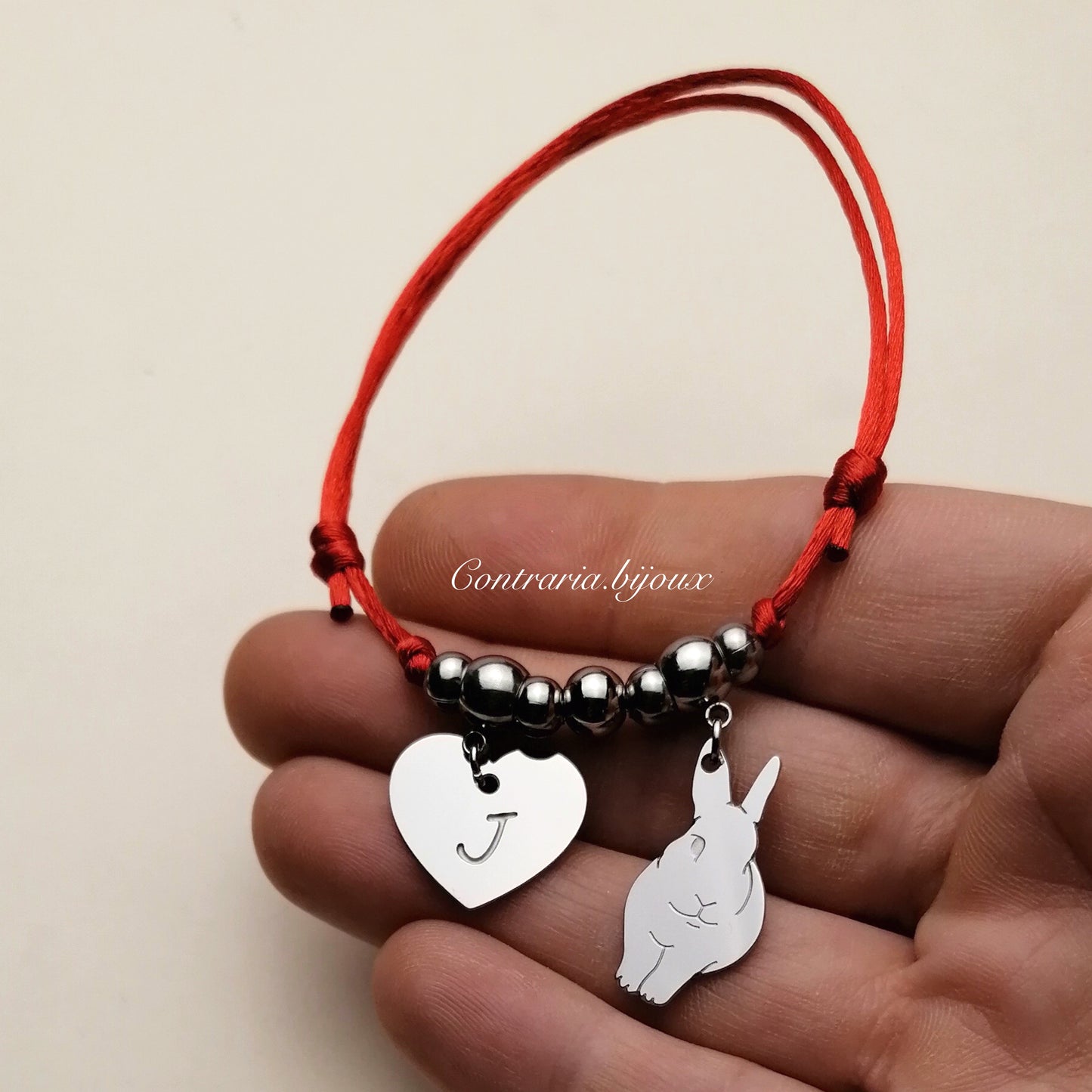 Bracciale Coniglio e ciondolo cuore con iniziale incisa - ContrariaBijoux