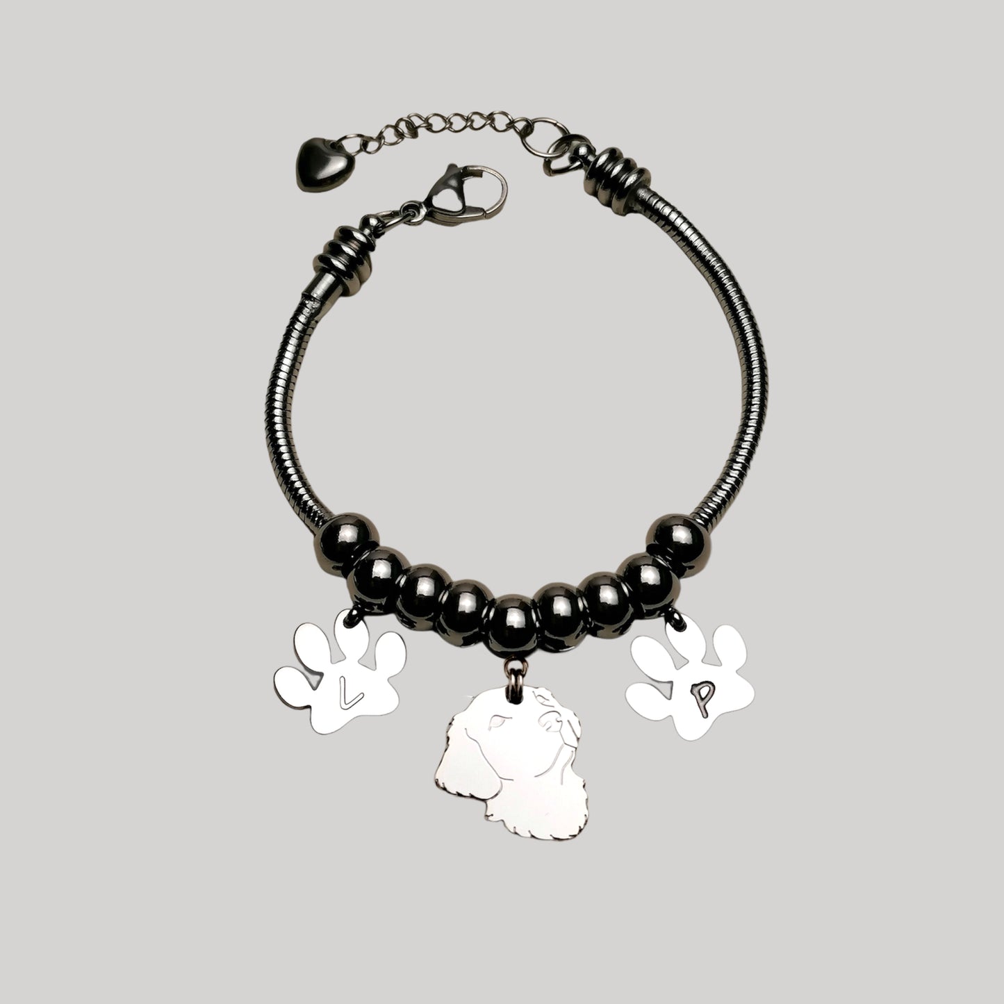 Bracciale cane Golden Retriever e zampa con lettera incisa