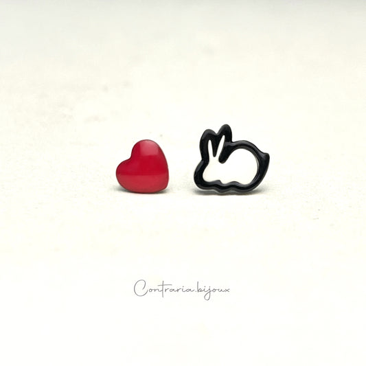 Orecchini zampa e cuore / Coniglio e cuore / Gatto e cuore / Riccio e Cuore / Giraffa e cuore - ContrariaBijoux