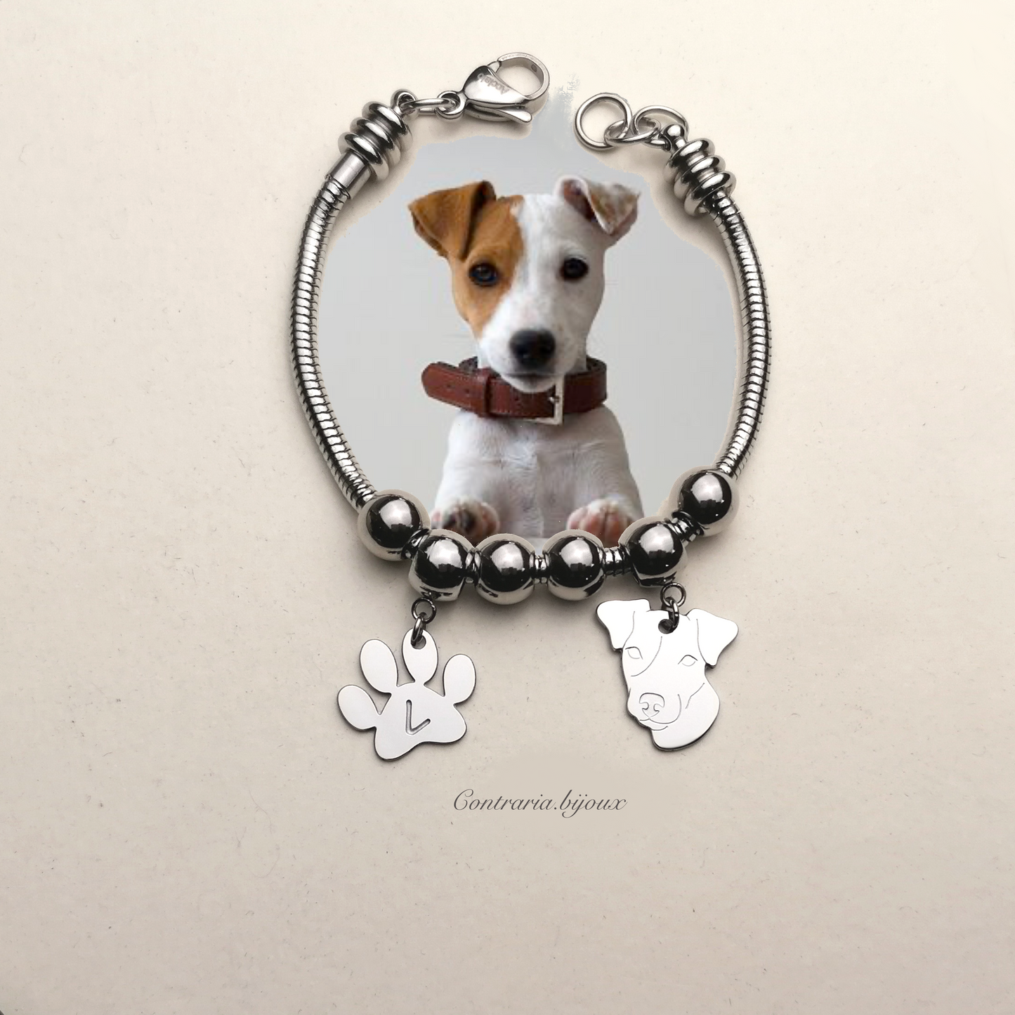 Bracciale Cane Jack Russell e zampa con iniziale incisa
