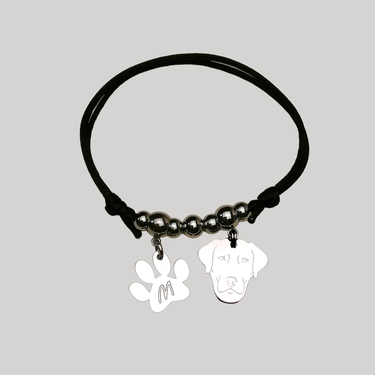 Bracciale Cane Labrador e zampa con lettera incisa