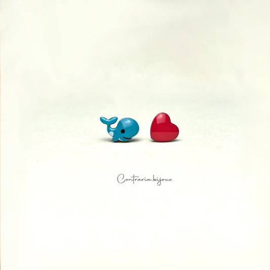 Orecchini cuore e Balena / cuore e uccellino /  cuore e Cane - ContrariaBijoux