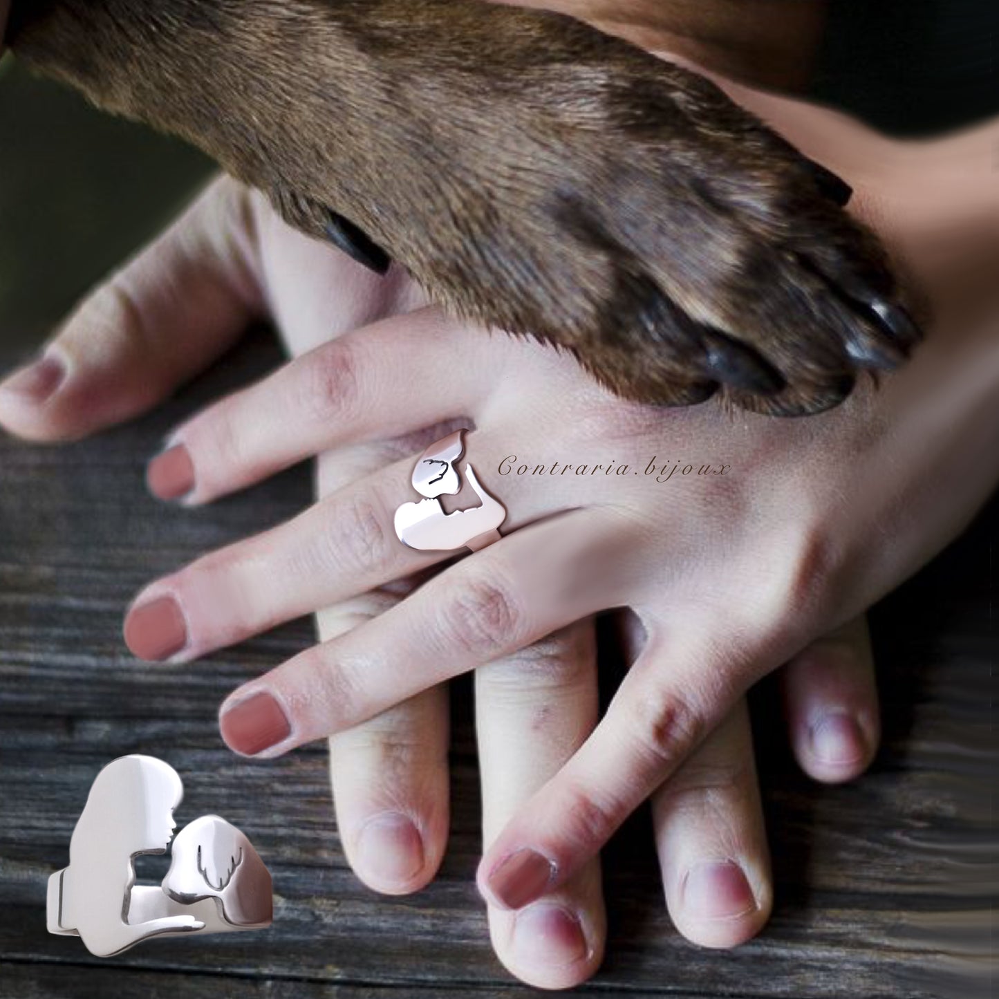 Anello Cane Golden e Ragazza