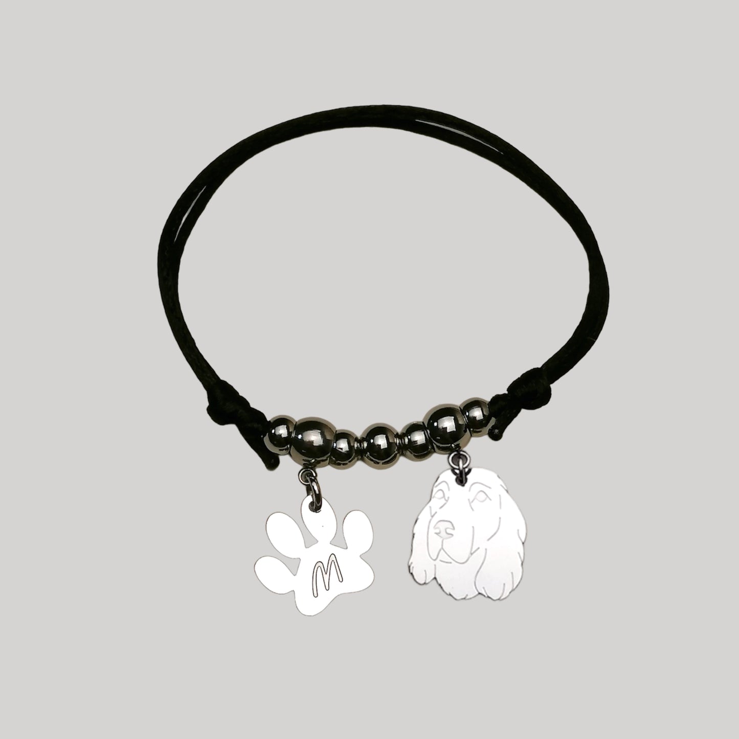 Bracciale cane Cocker e zampa con iniziale incisa