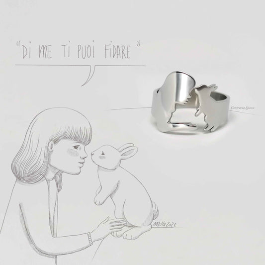 Anello ragazza e Coniglio Personalizzatosu Misura e Ragazza