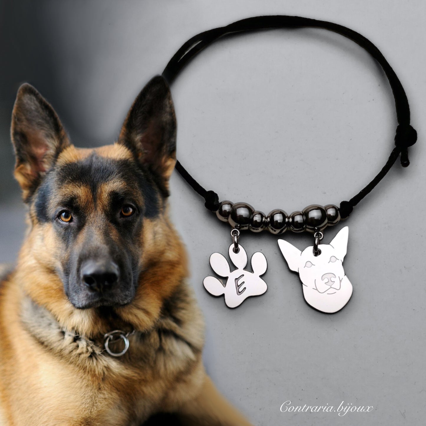 Bracciale Cane Pastore Tedesco e zampa con iniziale incisa