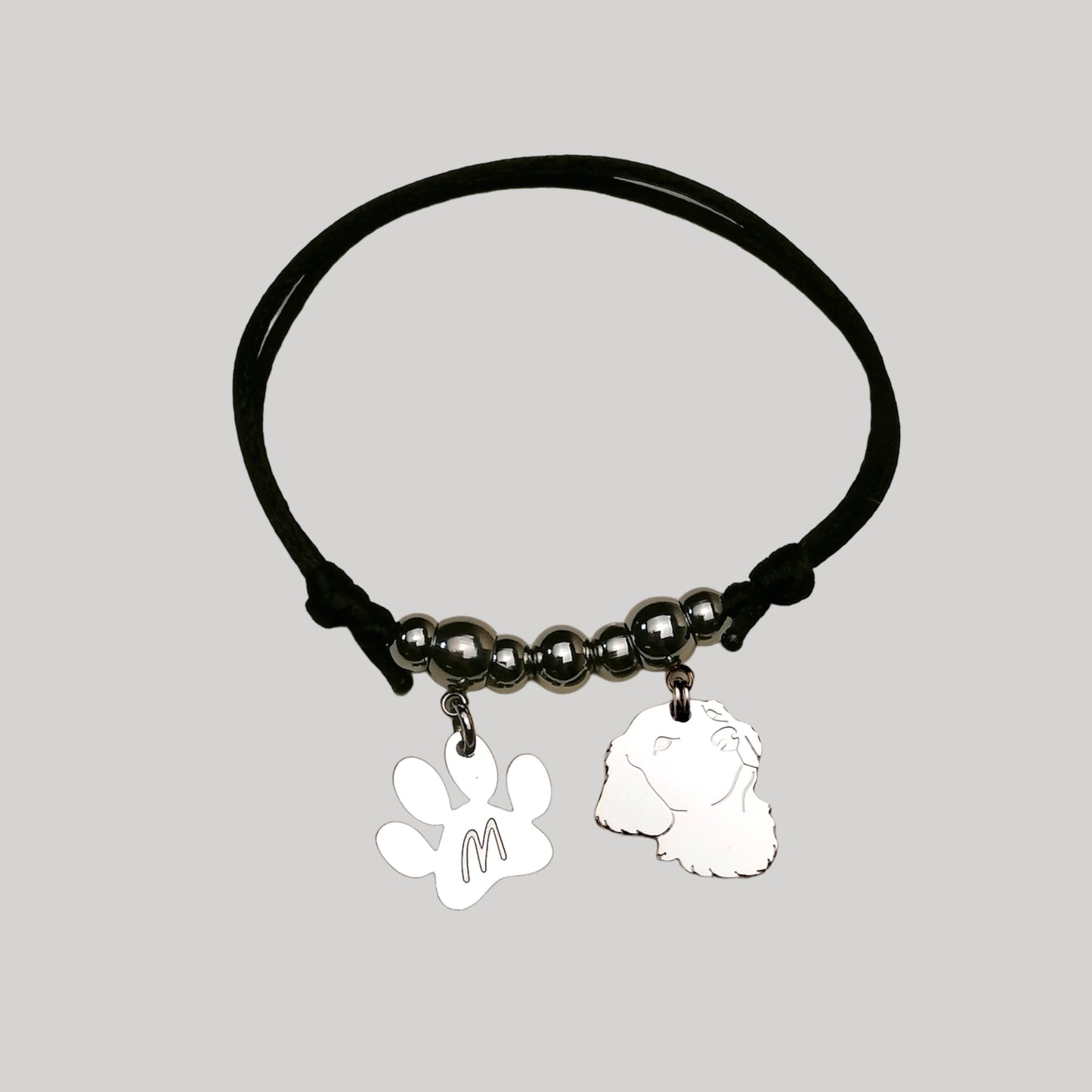 Bracciale cane Golden Retriever e zampa con lettera incisa