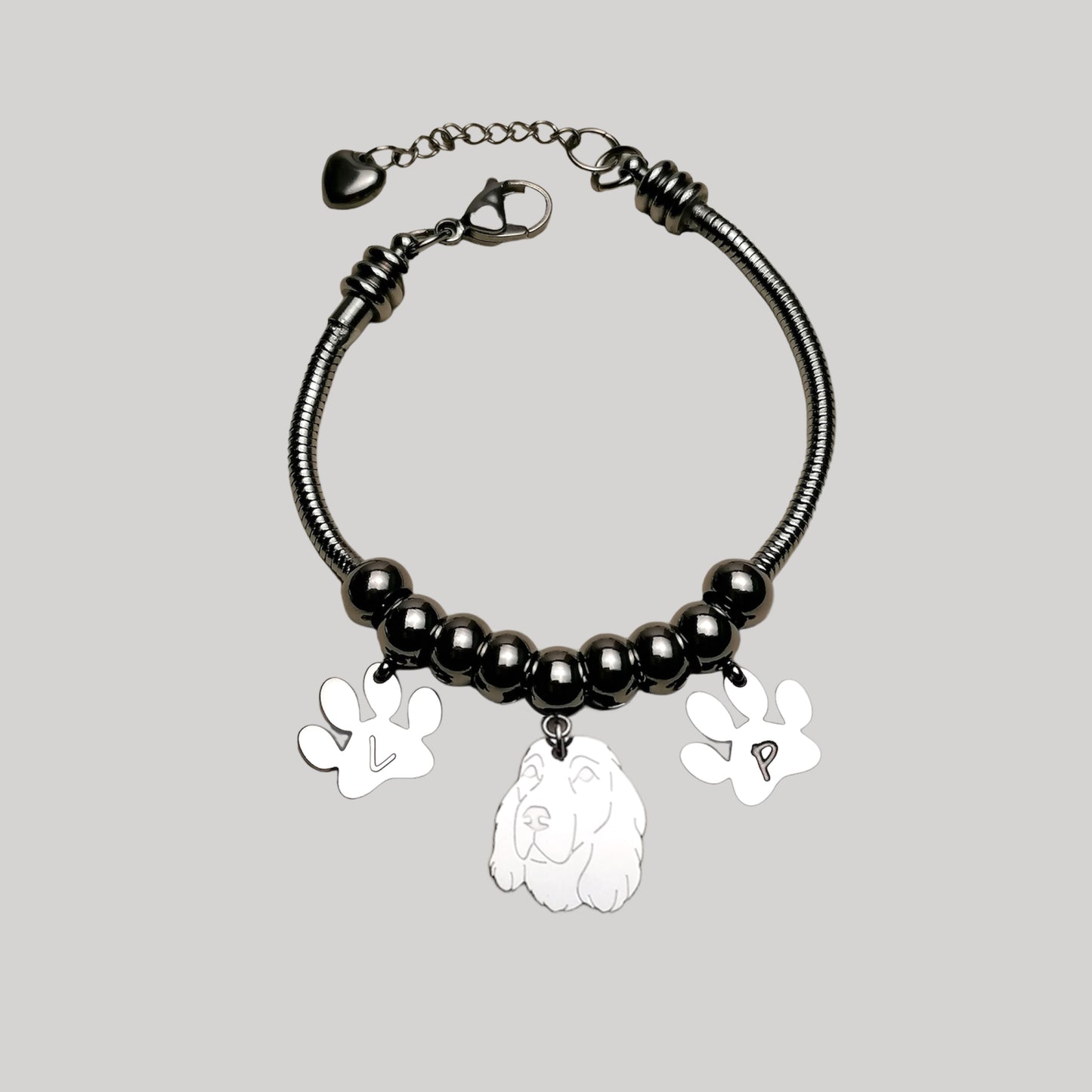 Bracciale cane Cocker e zampa con iniziale incisa
