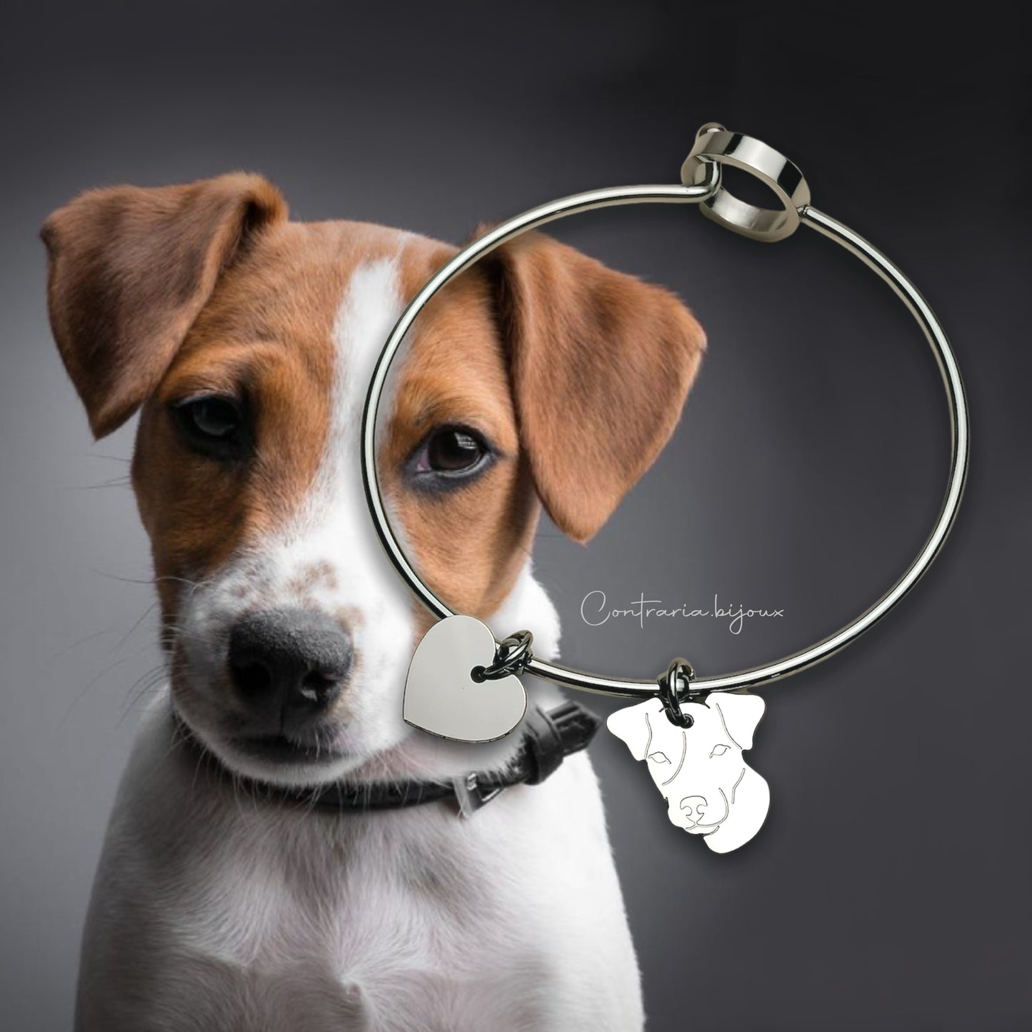 Bracciale Cane Jack Russell e zampa con iniziale incisa - ContrariaBijoux