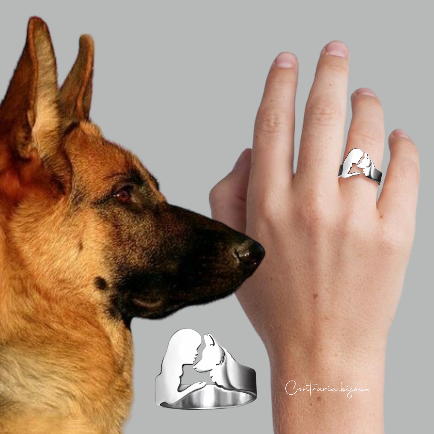 Anello ragazza e pastore tedesco / cane lupo - ContrariaBijoux