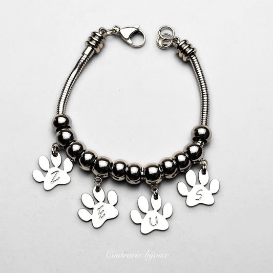 Bracciale snake con ciondolo zampa con iniziale incisa - ContrariaBijoux
