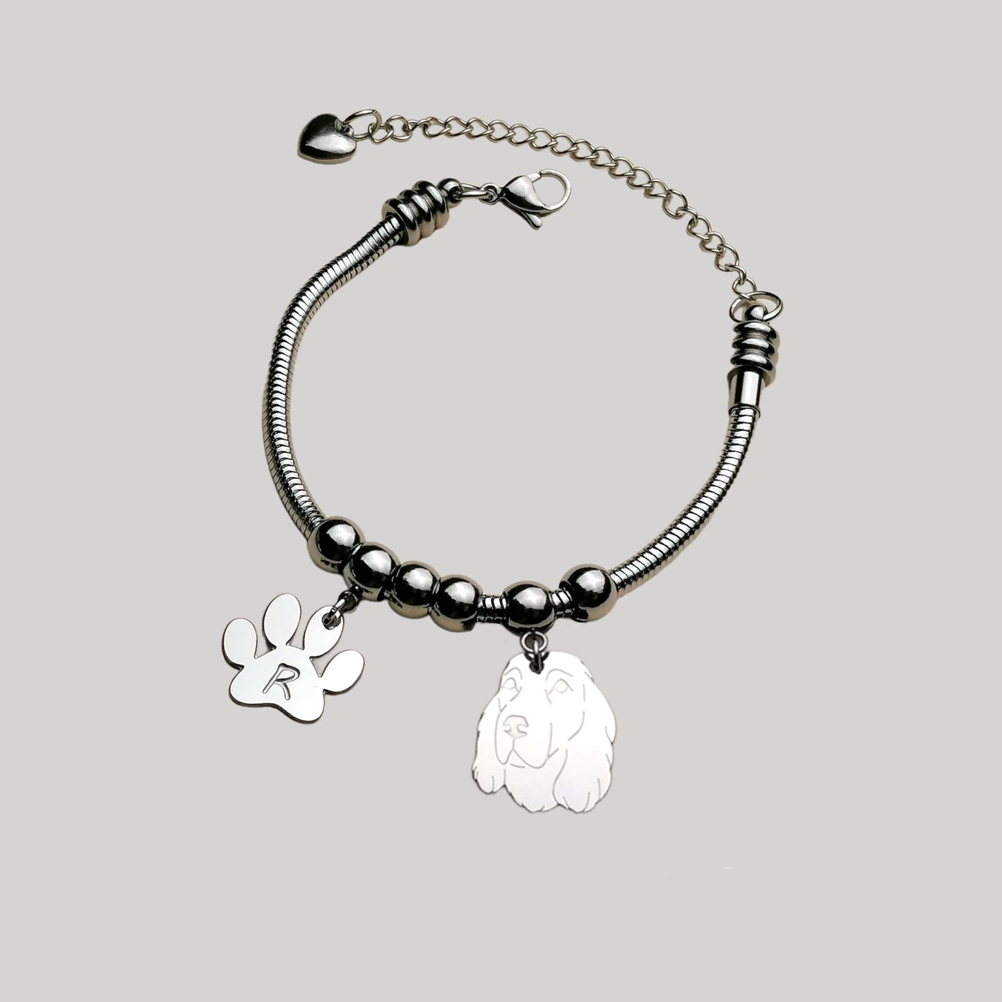 Bracciale cane Cocker e zampa con iniziale incisa