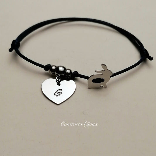 Bracciale Coniglio e cuore con iniziale incisa - ContrariaBijoux