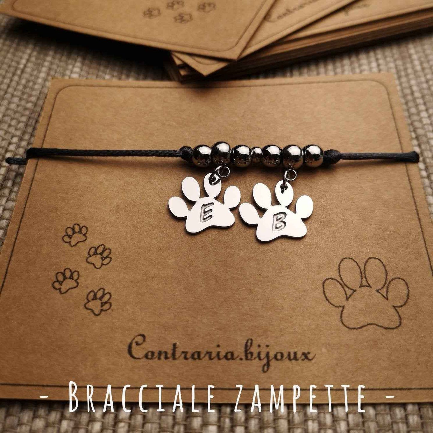 Bracciale Zampa personalizzato con iniziale incisa, bracciale zampa cane o zampa gatto