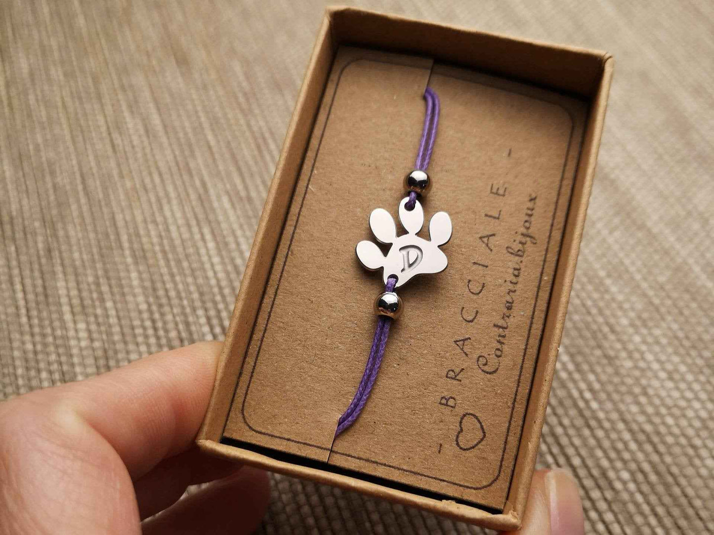 Bracciale Zampa personalizzato con "iniziale" incisa, Bracciale con zampe cane o gatto