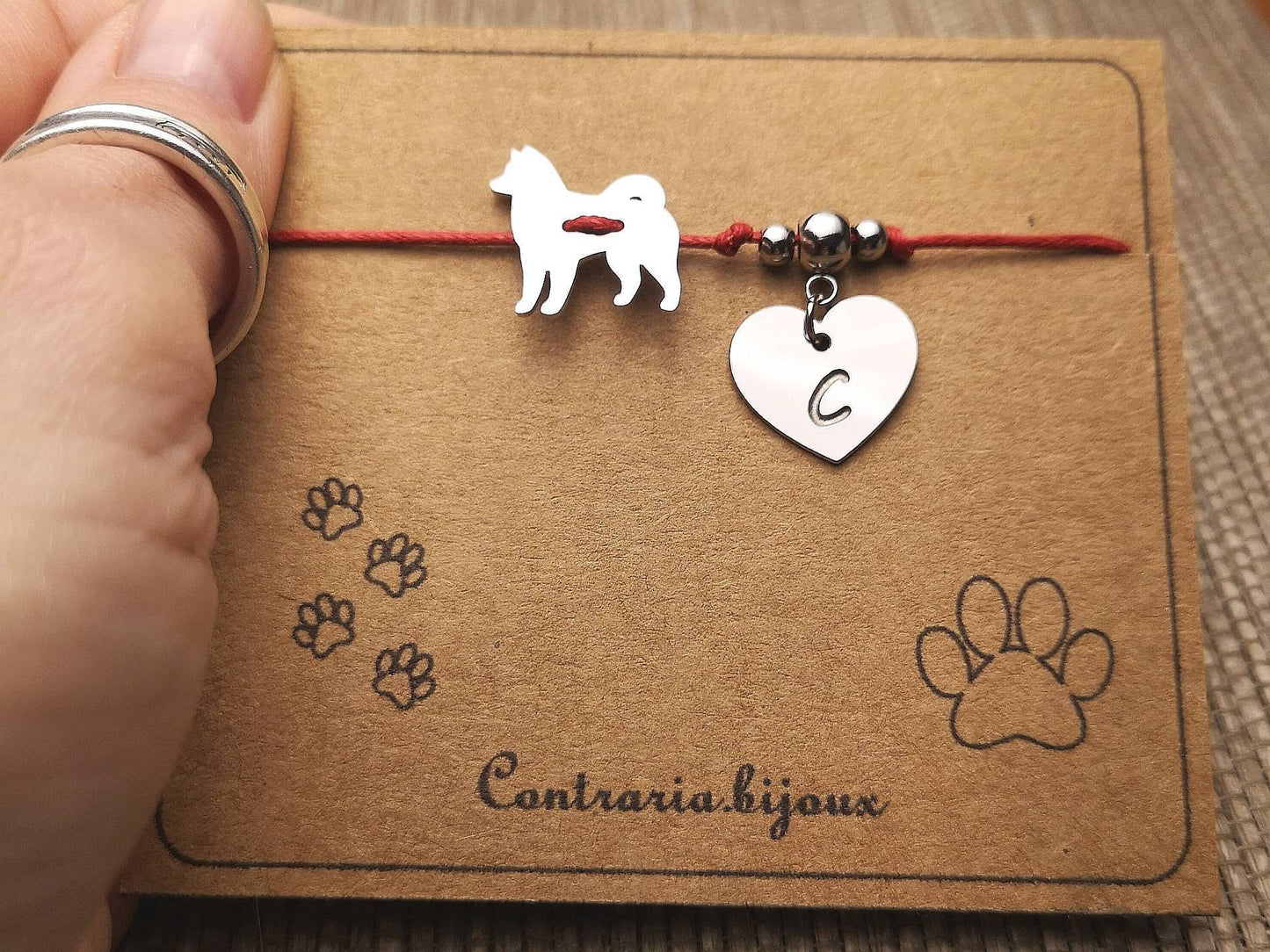 Bracciale Cane personalizzato e cuore/zampa con iniziale incisa - ContrariaBijoux