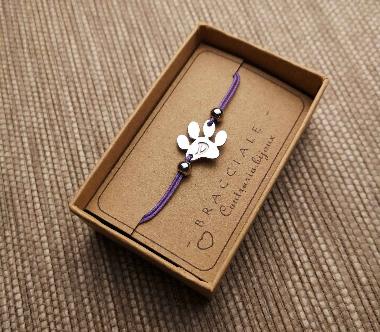 Bracciale Zampa personalizzato con "iniziale" incisa, Bracciale con zampe cane o gatto