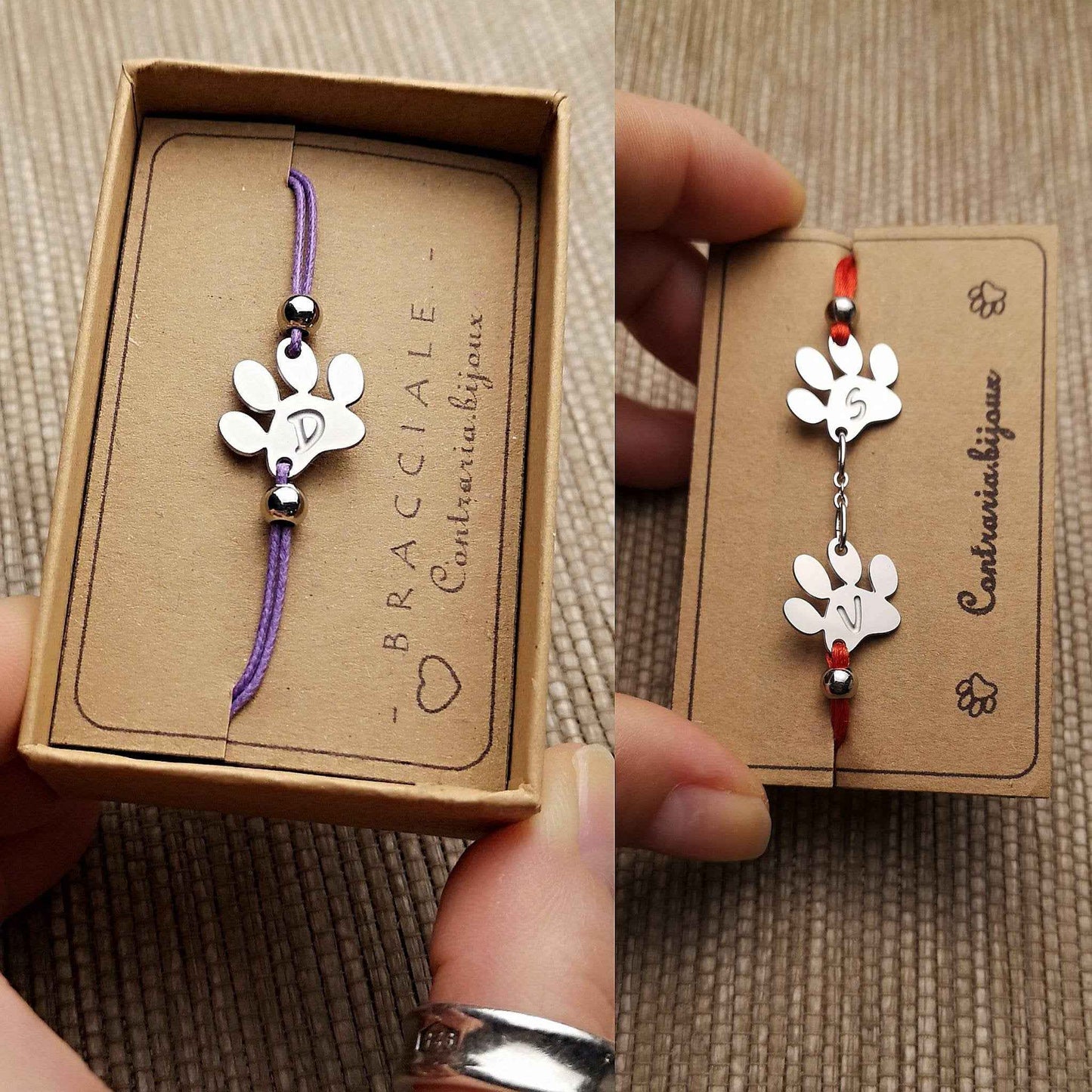 Bracciale Zampa personalizzato con "iniziale" incisa, Bracciale con zampe cane o gatto