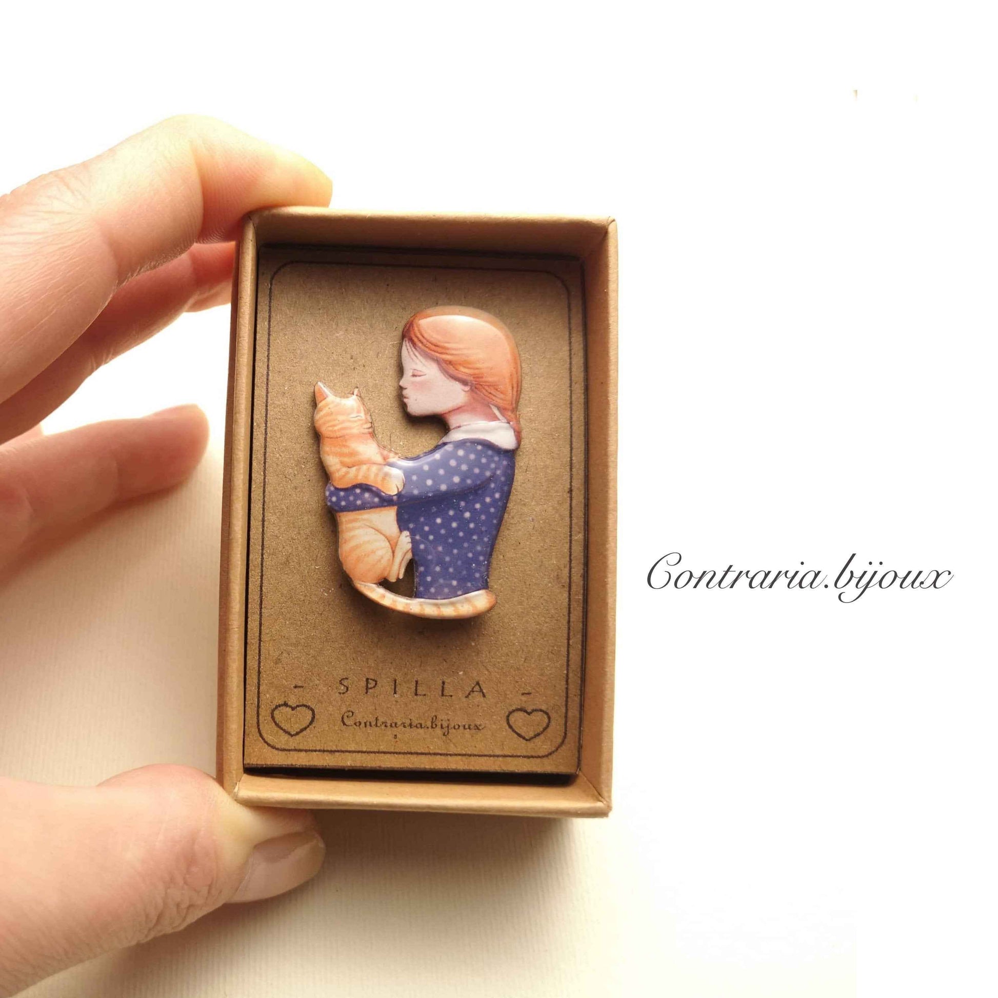 Spilla gatto rosso e ragazza