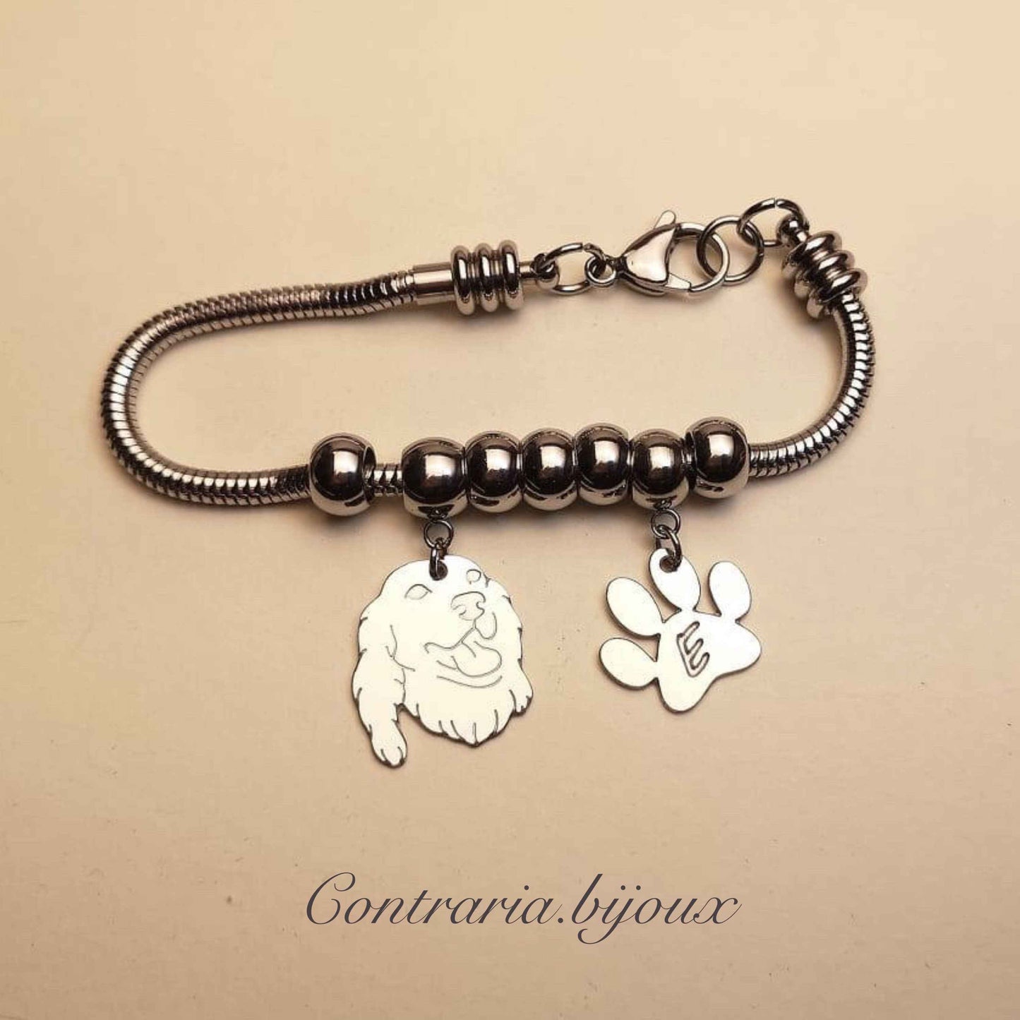 Bracciale Cane Setter e zampa con iniziale incisa