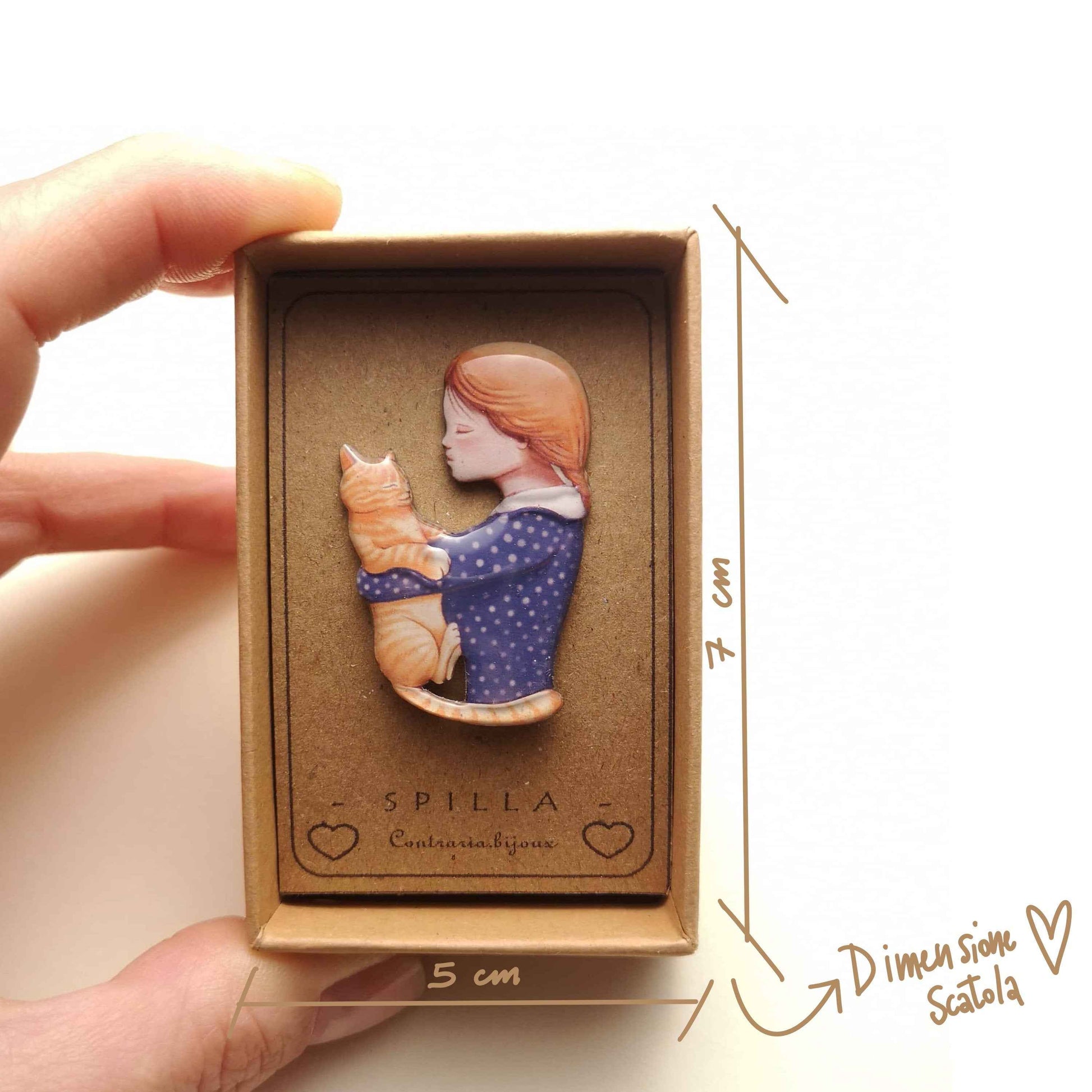 Spilla gatto rosso e ragazza