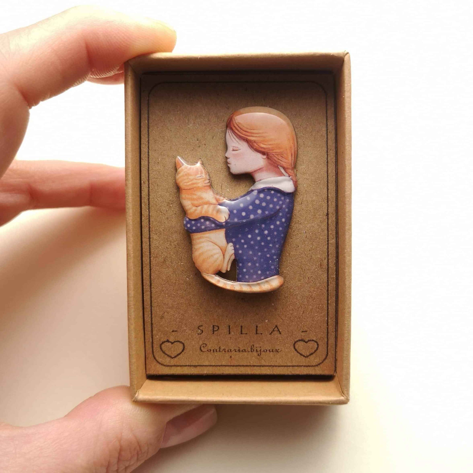 Spilla gatto rosso e ragazza