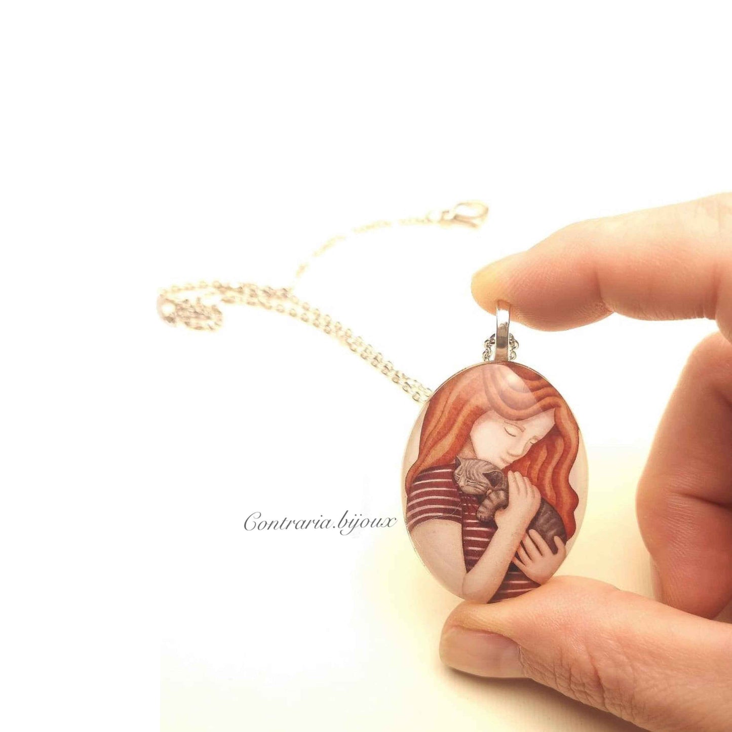 Collana con Ciondolo Ragazza e Gatto