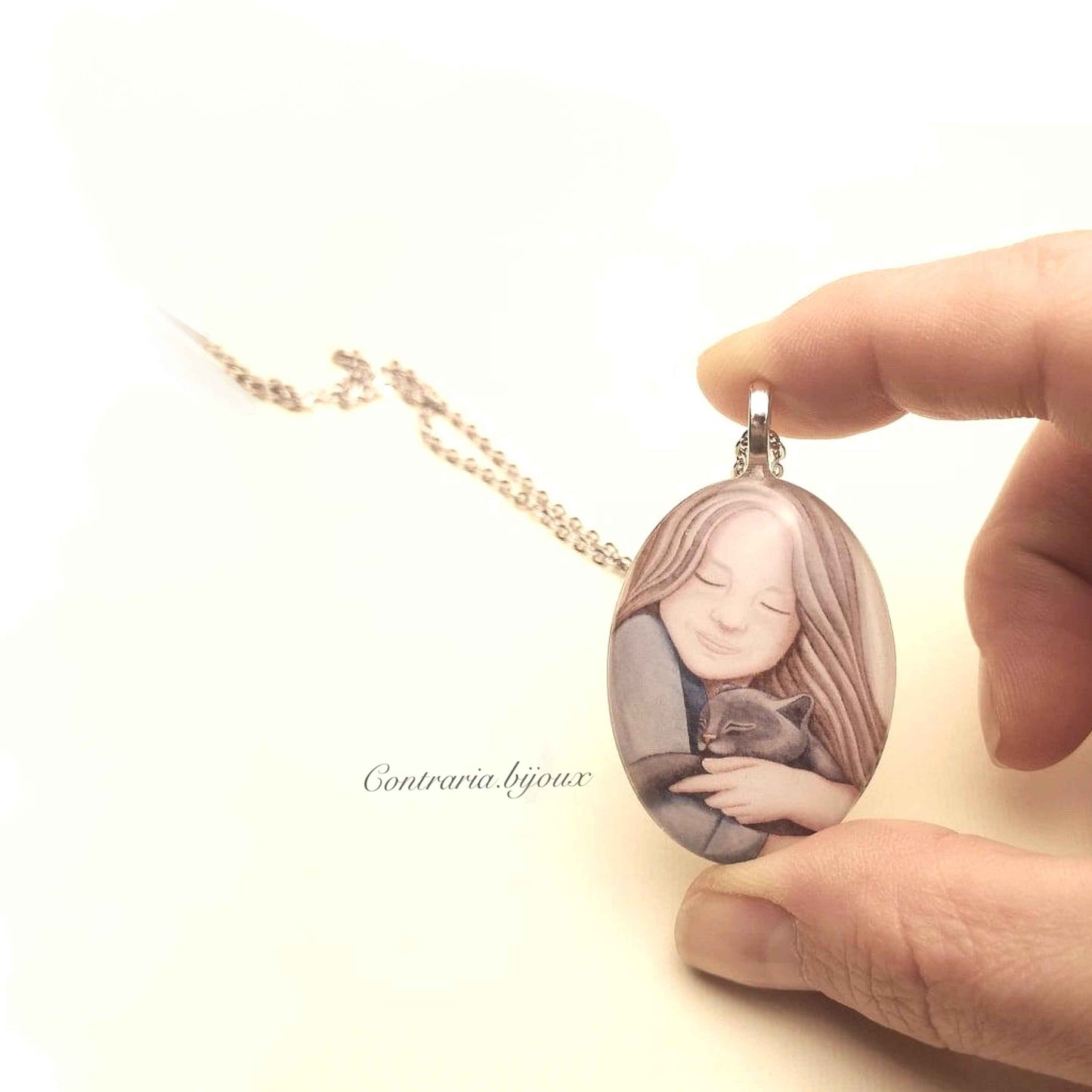 Collana con Ciondolo Ragazza e Gatto