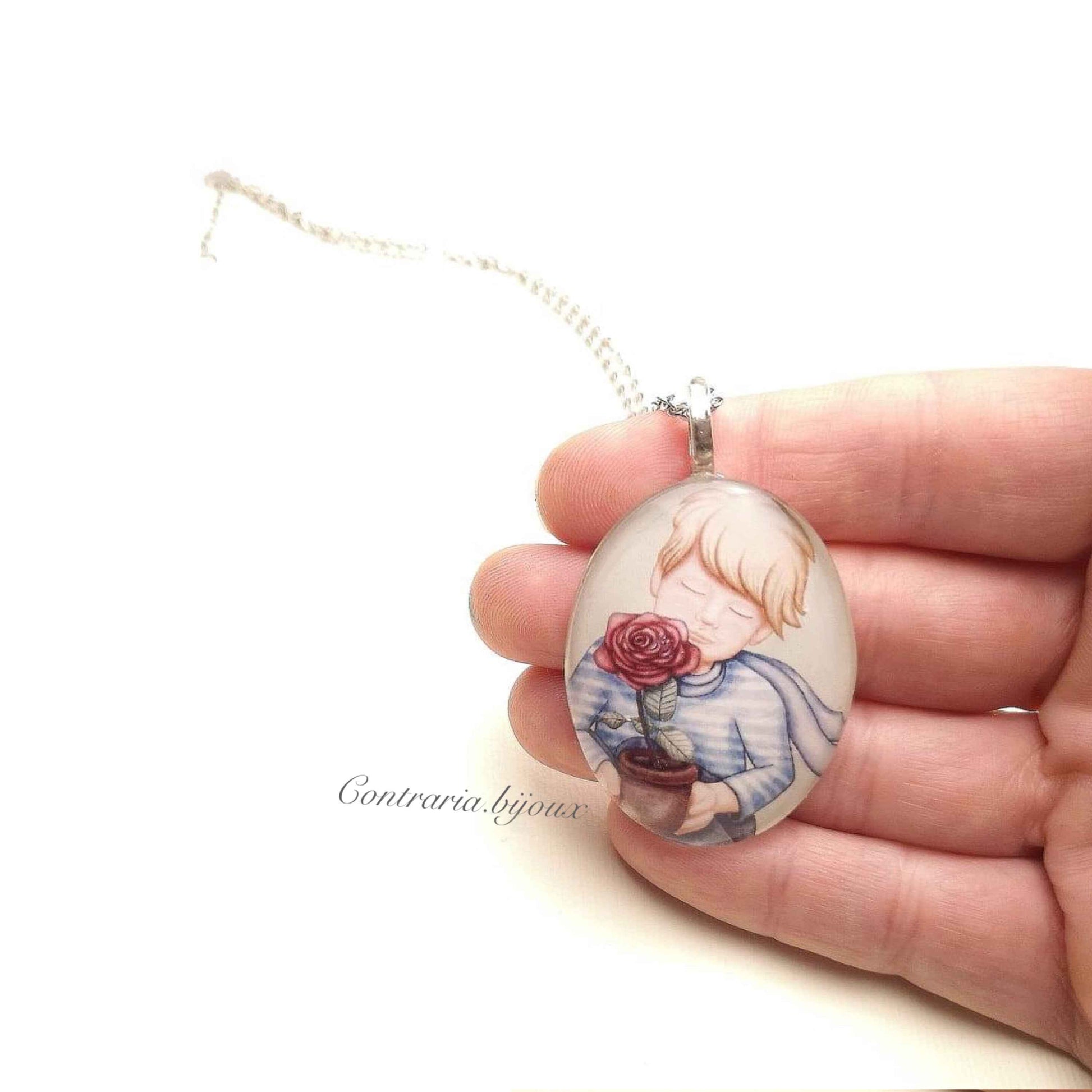 Collana con ciondolo piccolo principe e rosa