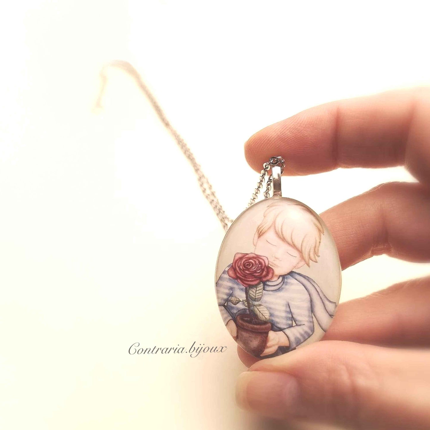 Collana con ciondolo piccolo principe e rosa