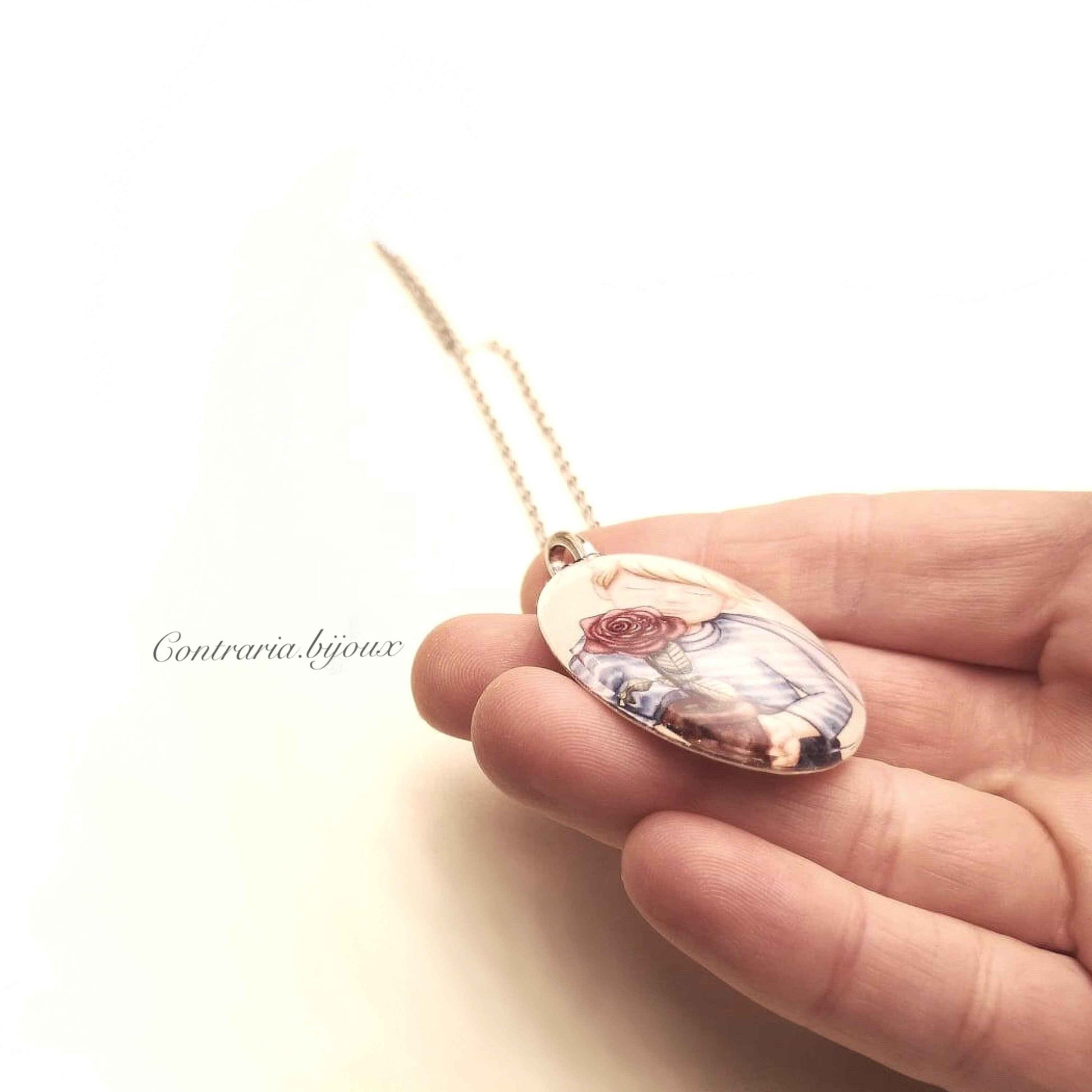 Collana con ciondolo piccolo principe e rosa