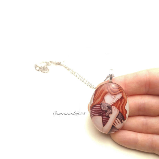 Collana con Ciondolo Ragazza e Gatto