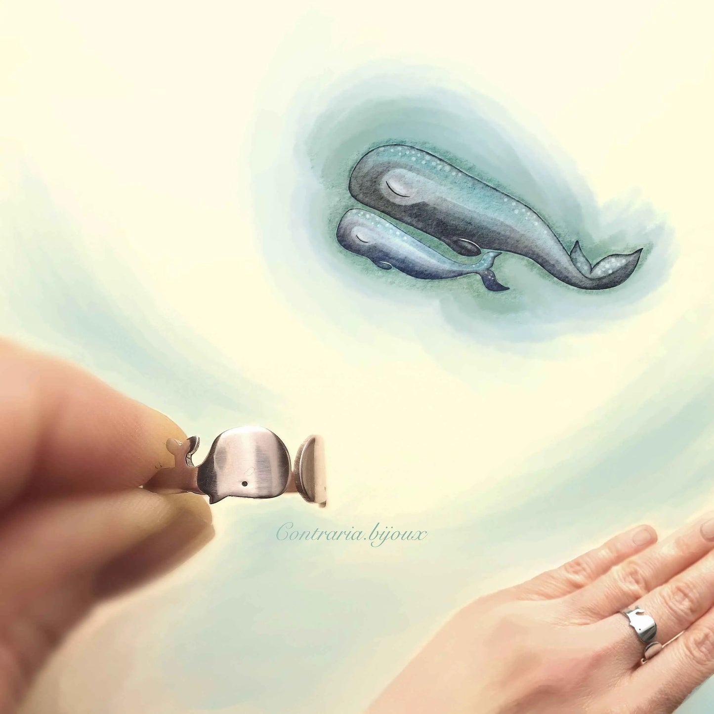 Anello Balene, Anello coppia balene, balene innamorate, gioiello con balena