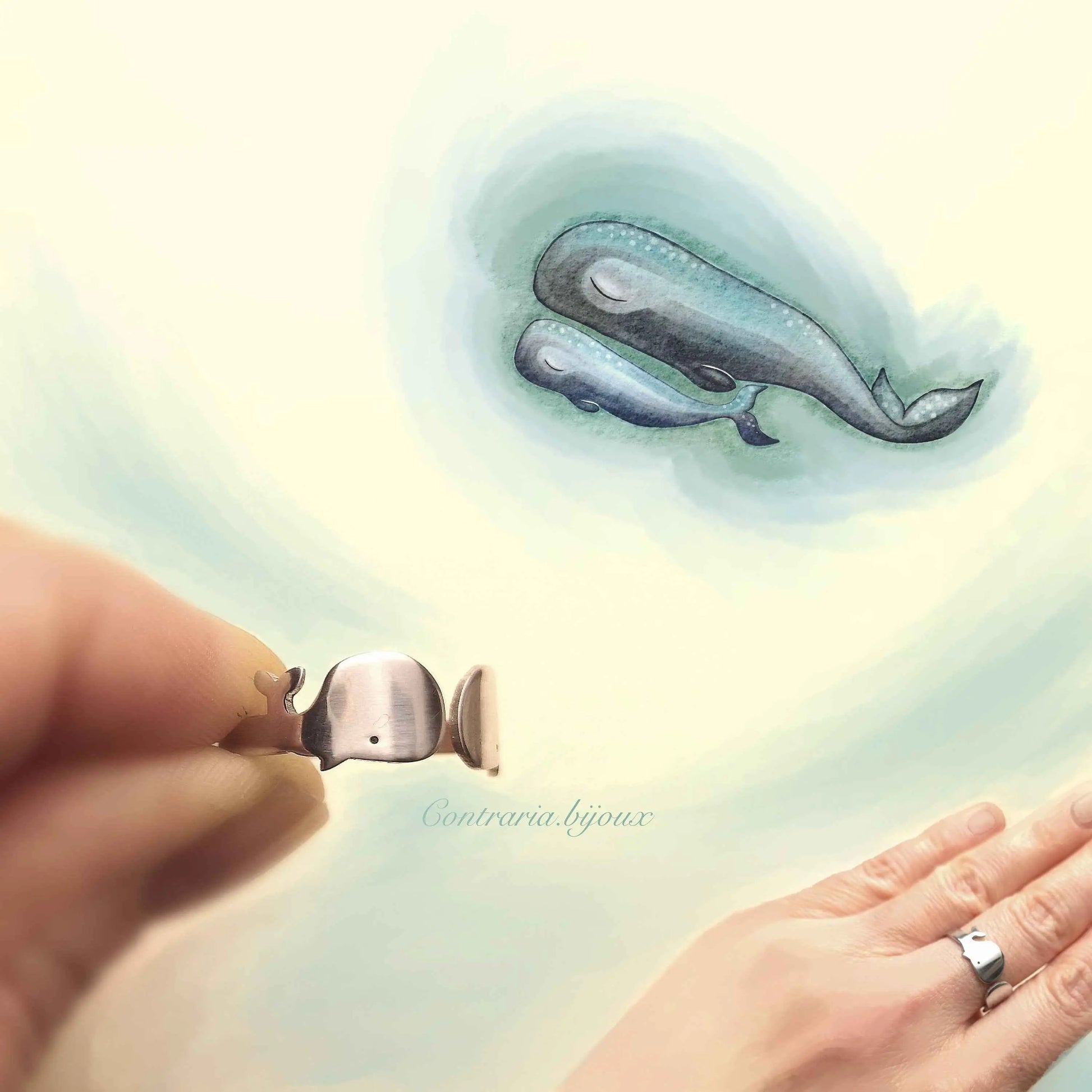 Anello Balene, Anello coppia balene, balene innamorate, gioiello con balena