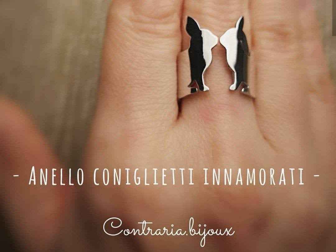 Anello con Conigli innamorati,  Anello personalizzato con coniglio