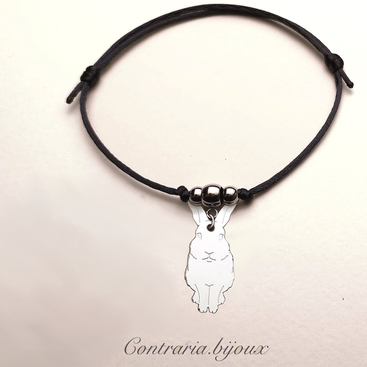 Bracciale Coniglio XL / Lepre e ciondolo cuore con iniziale incisa - ContrariaBijoux
