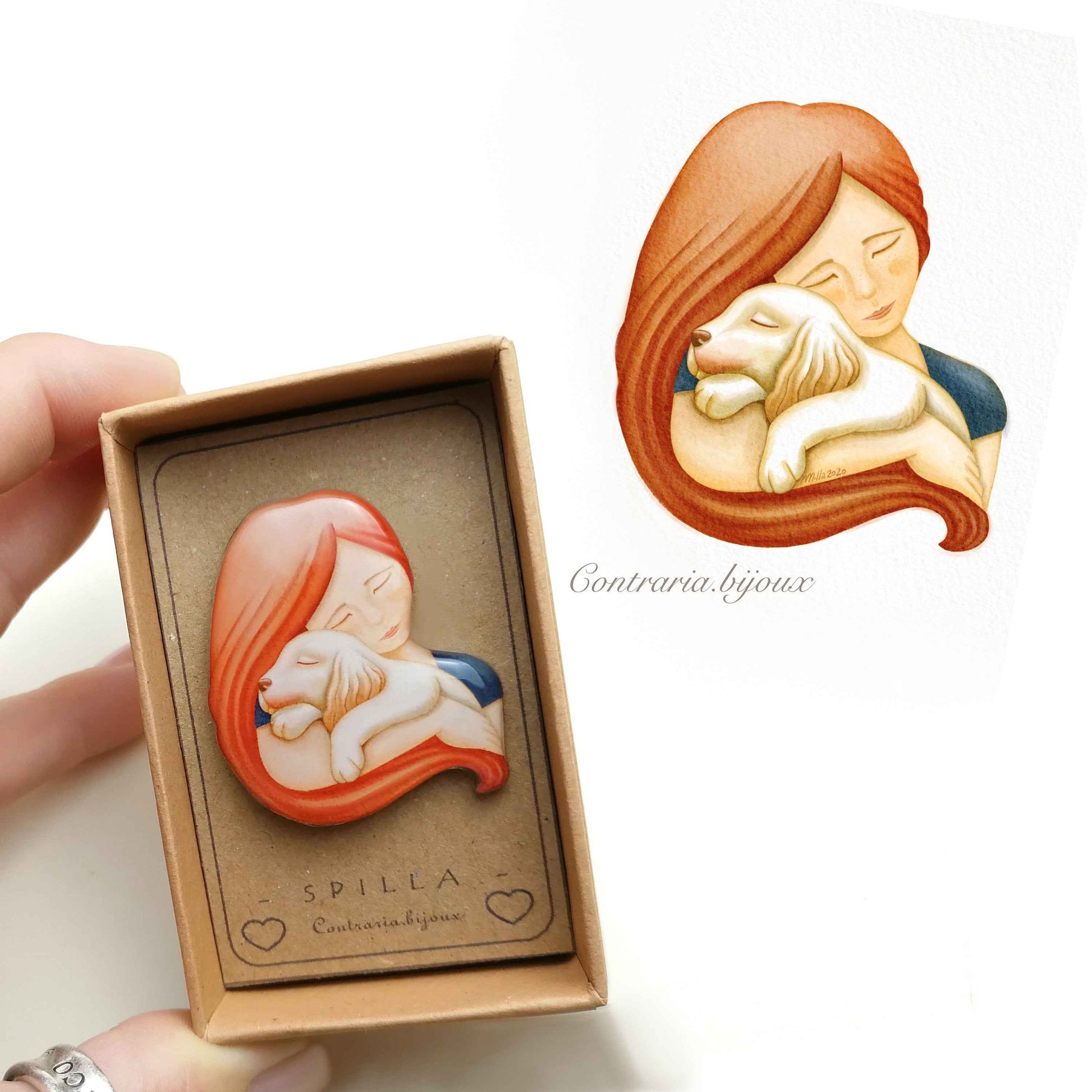 Spilla ragazza e cane