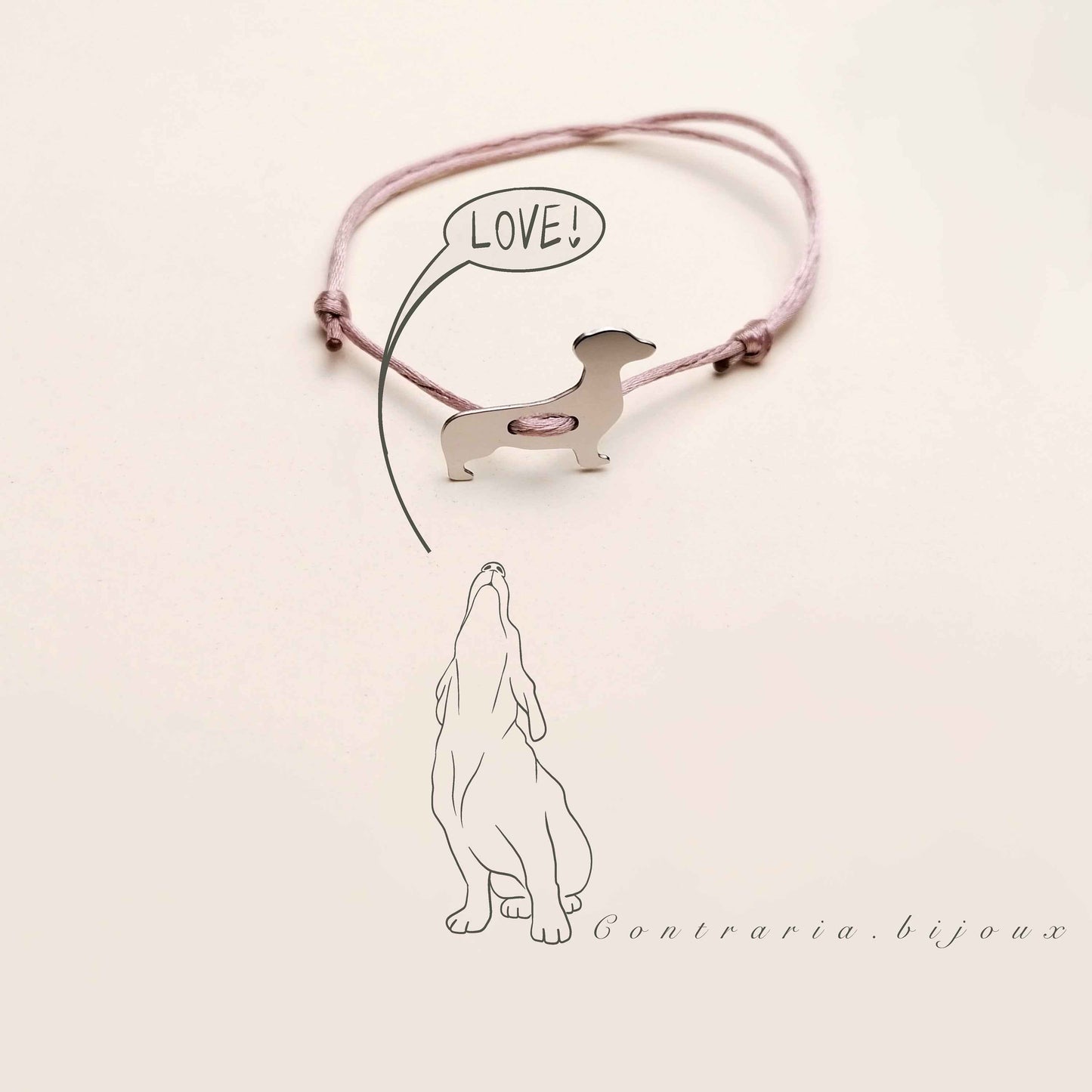 Bracciale sagoma cane bassotto, Bracciale personalizzato sagoma bassotto e zampa