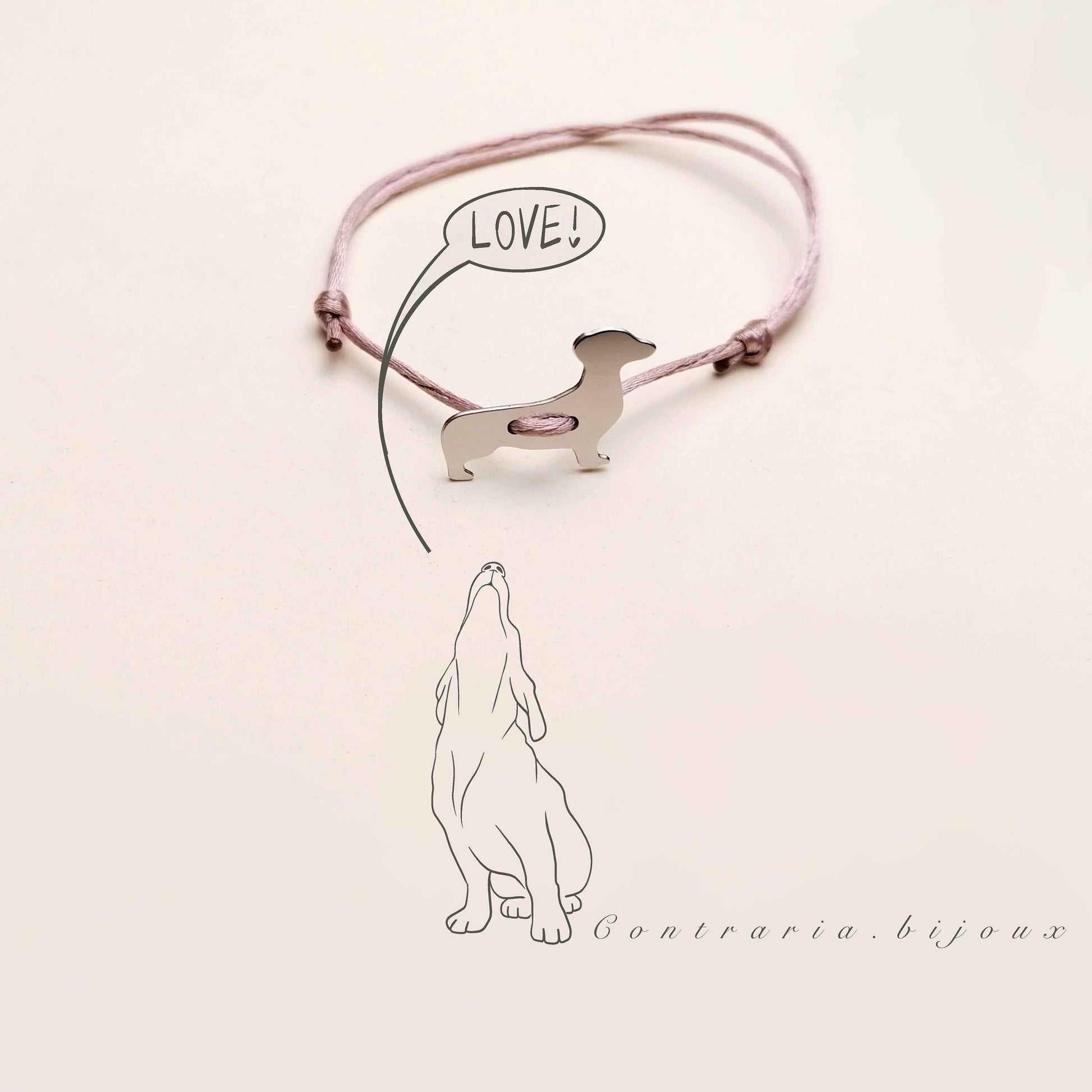 Bracciale sagoma cane bassotto, Bracciale personalizzato sagoma bassotto e zampa