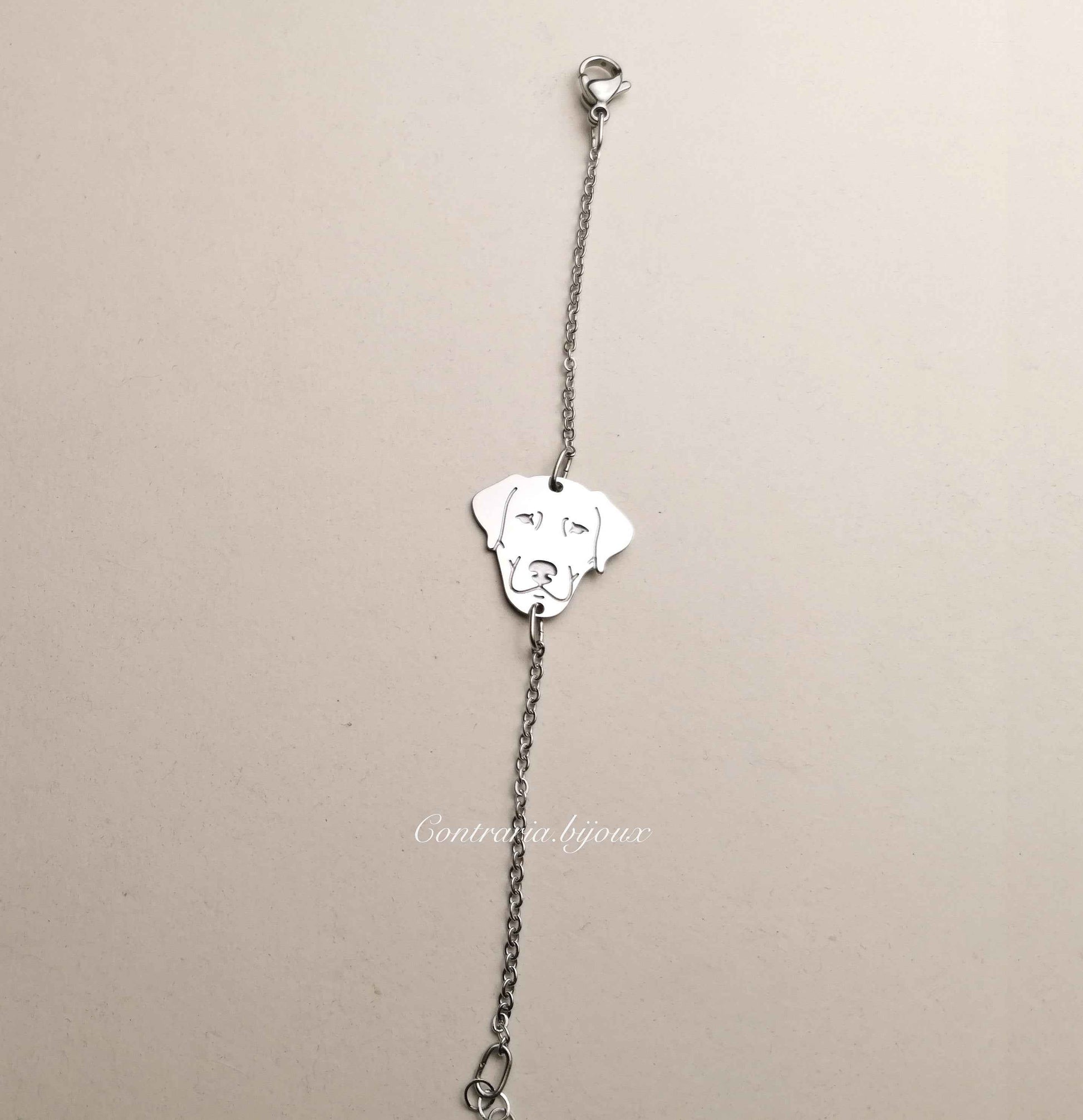 Bracciale catena cane Labrador, Bracciale Labrador personalizzato e zampa incisa