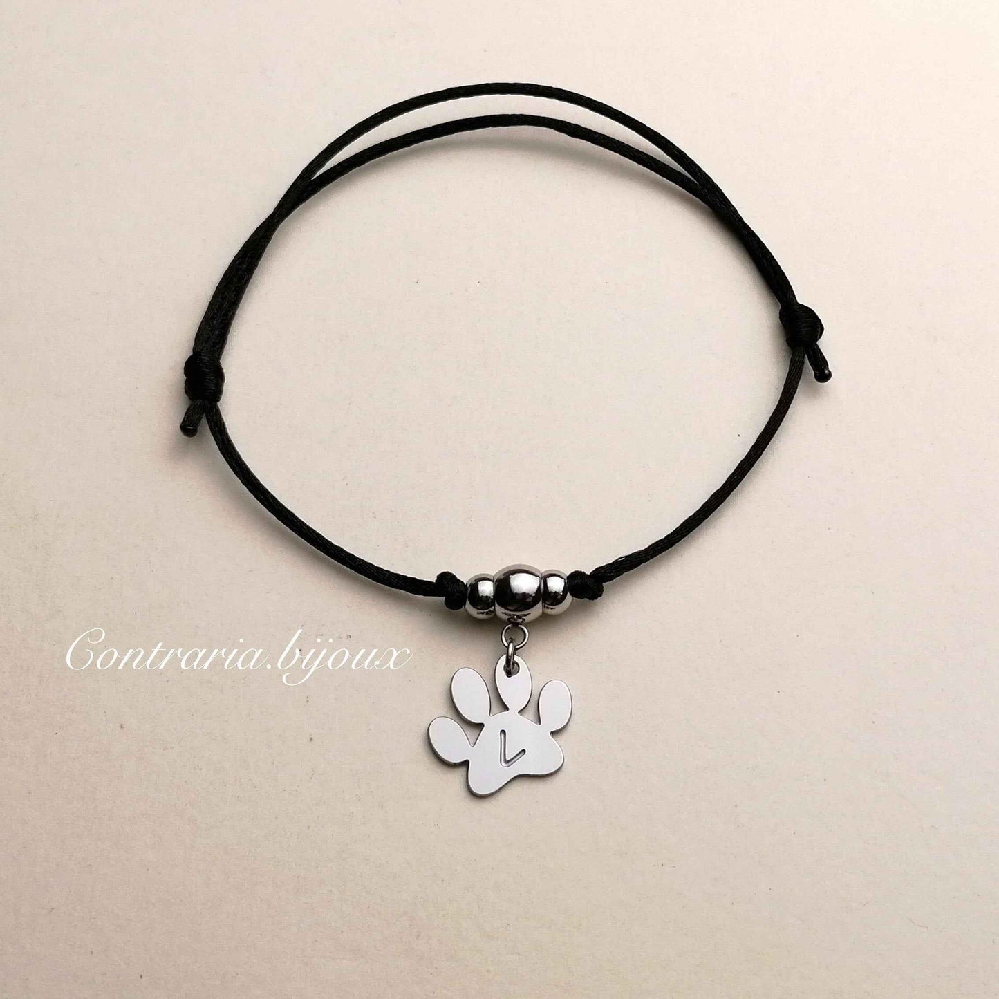 Bracciale Zampa personalizzato con iniziale incisa, bracciale zampa cane o zampa gatto