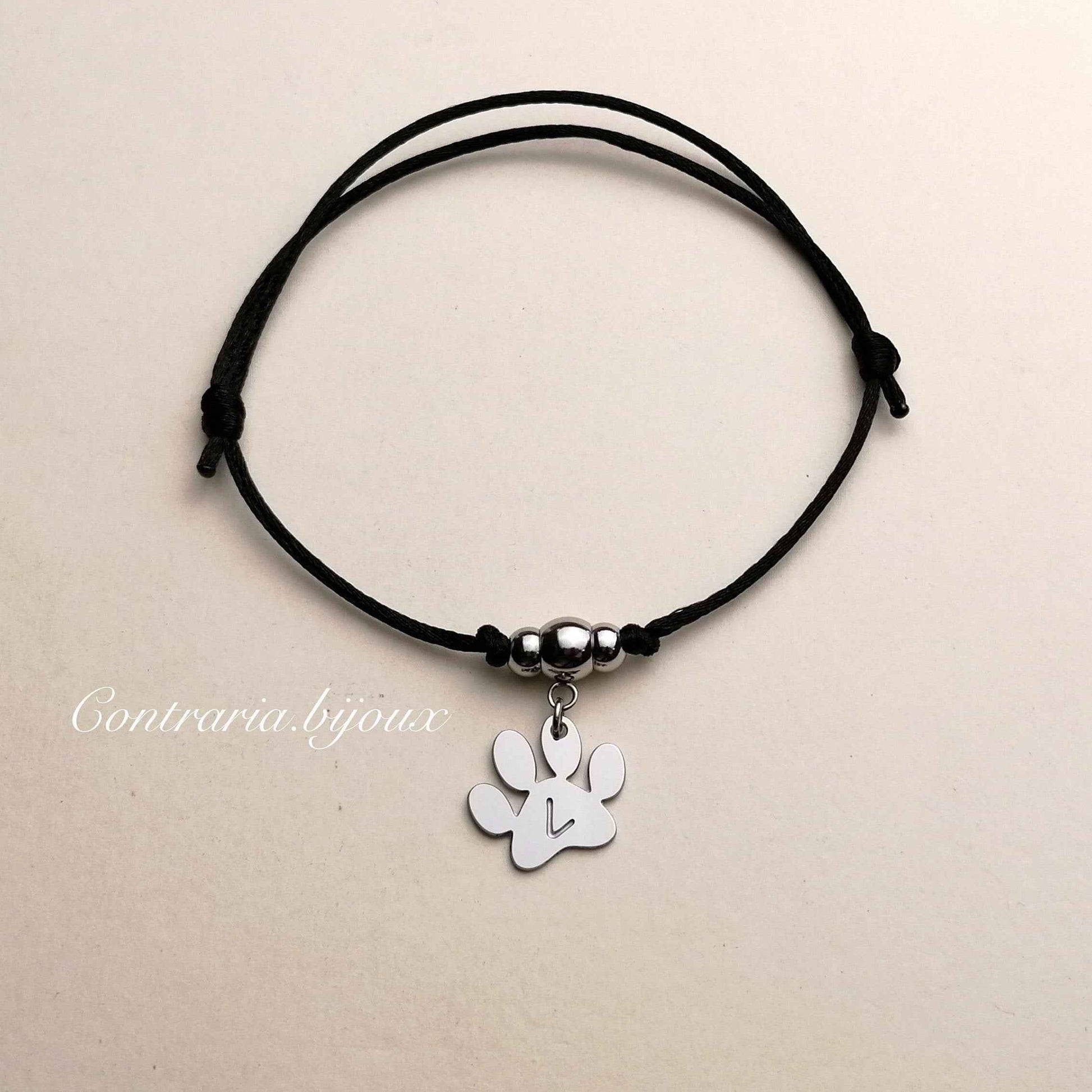 Bracciale Zampa personalizzato con iniziale incisa, bracciale zampa cane o zampa gatto