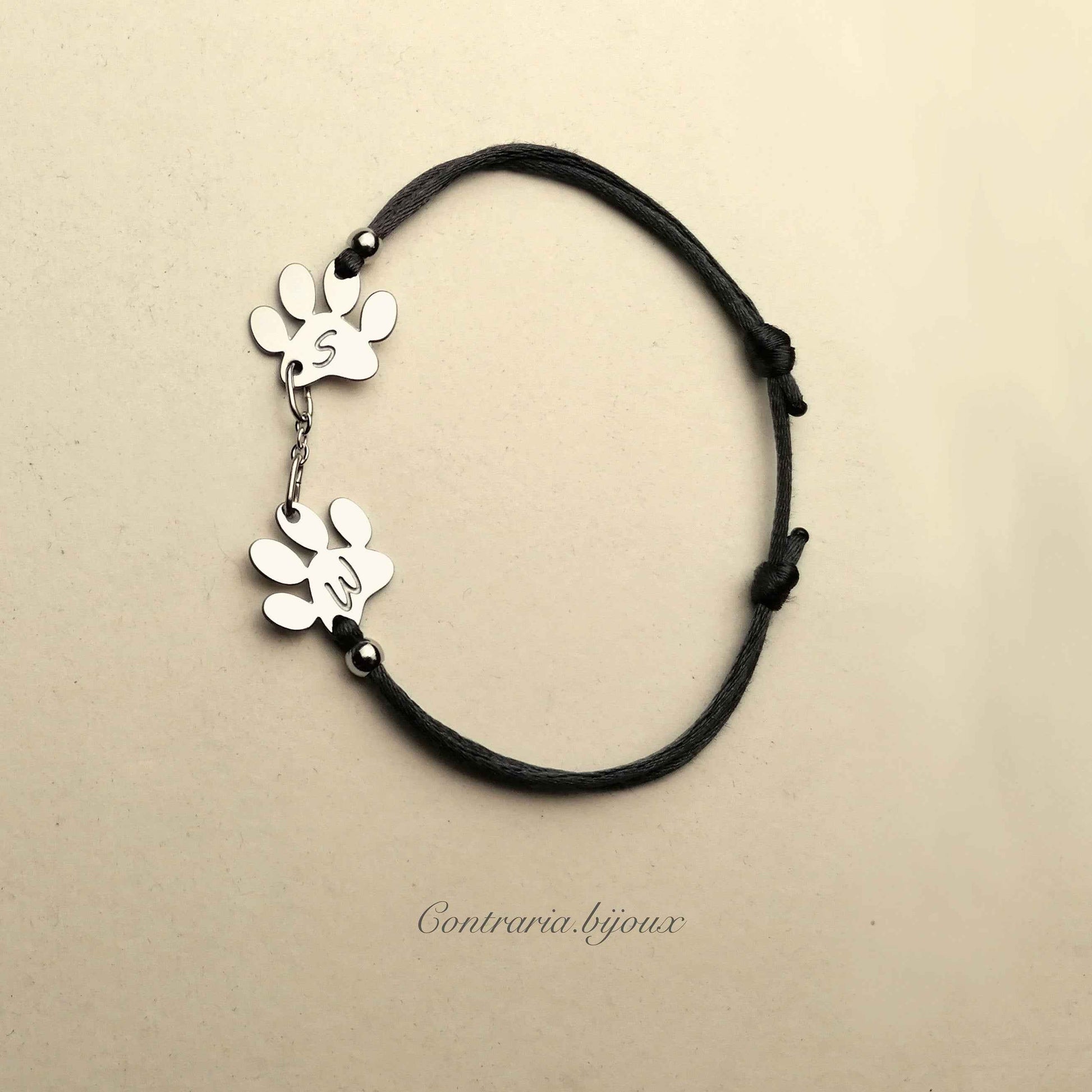 Bracciale Zampa personalizzato con "iniziale" incisa, Bracciale con zampe cane o gatto