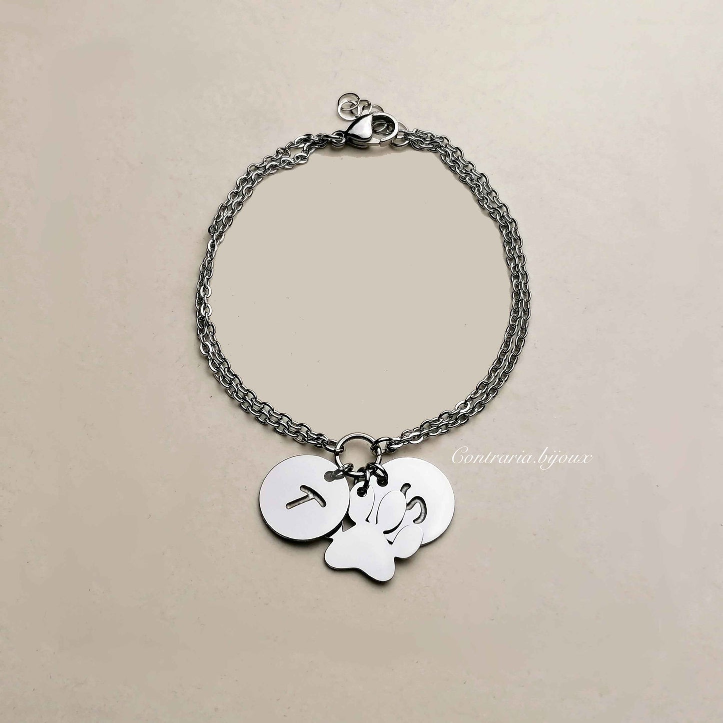 Bracciale Zampa personalizzato con iniziale incisa, bracciale zampa cane o zampa gatto