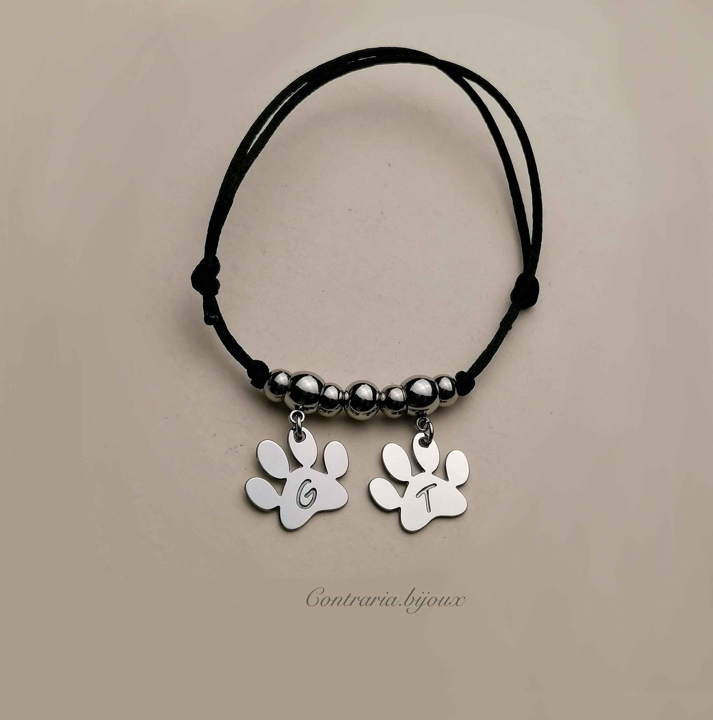 Bracciale Zampa personalizzato con iniziale incisa, bracciale zampa cane o zampa gatto