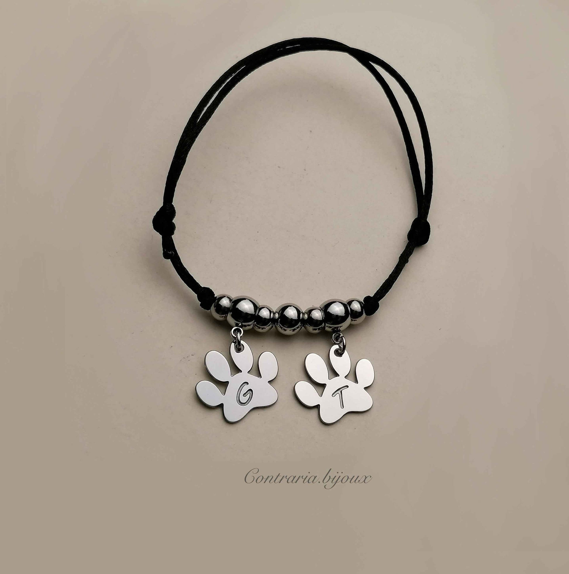 Bracciale Zampa personalizzato con iniziale incisa, bracciale zampa cane o zampa gatto
