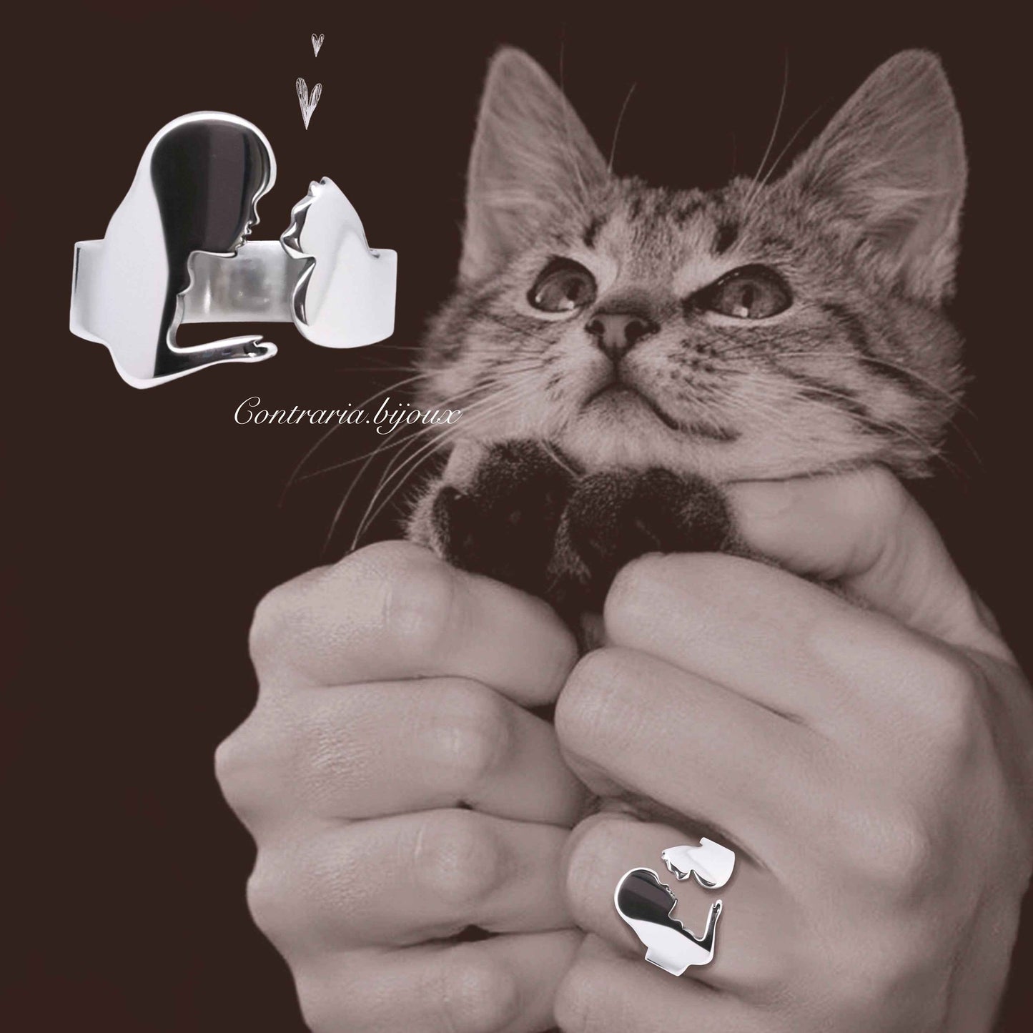 Anello ragazza che accarezza il gatto, Anello con gatto