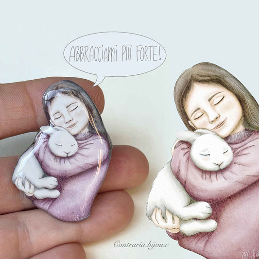Spilla ragazza e coniglio