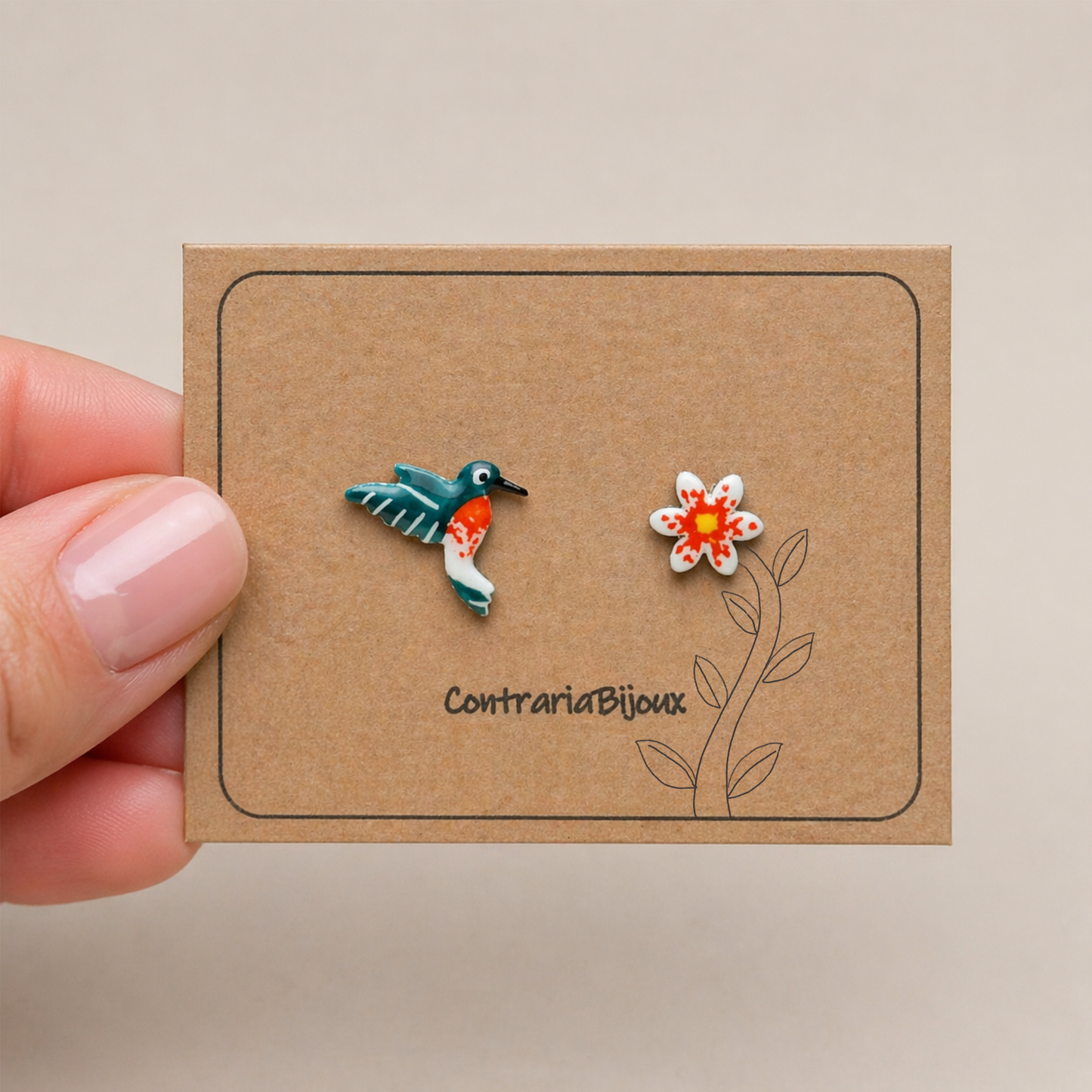Orecchini Colibrì e Fiore - Orecchini Colibrì Unici e Colorati - ContrariaBijoux